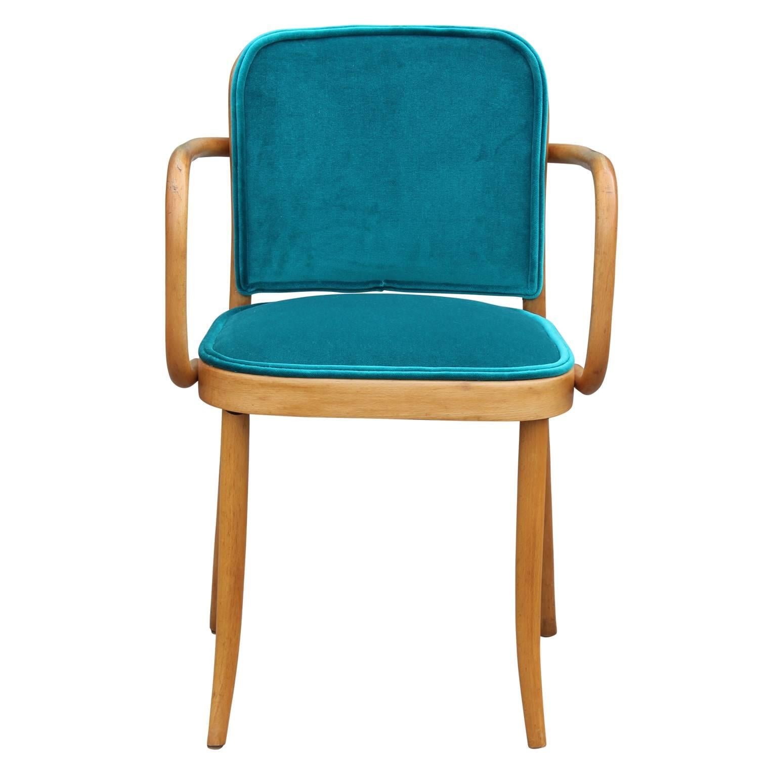 Modern Josef Hoffmann Thonet No 811 Turquoise Velvet Dining Chair In Excellent Condition In Houston, TX