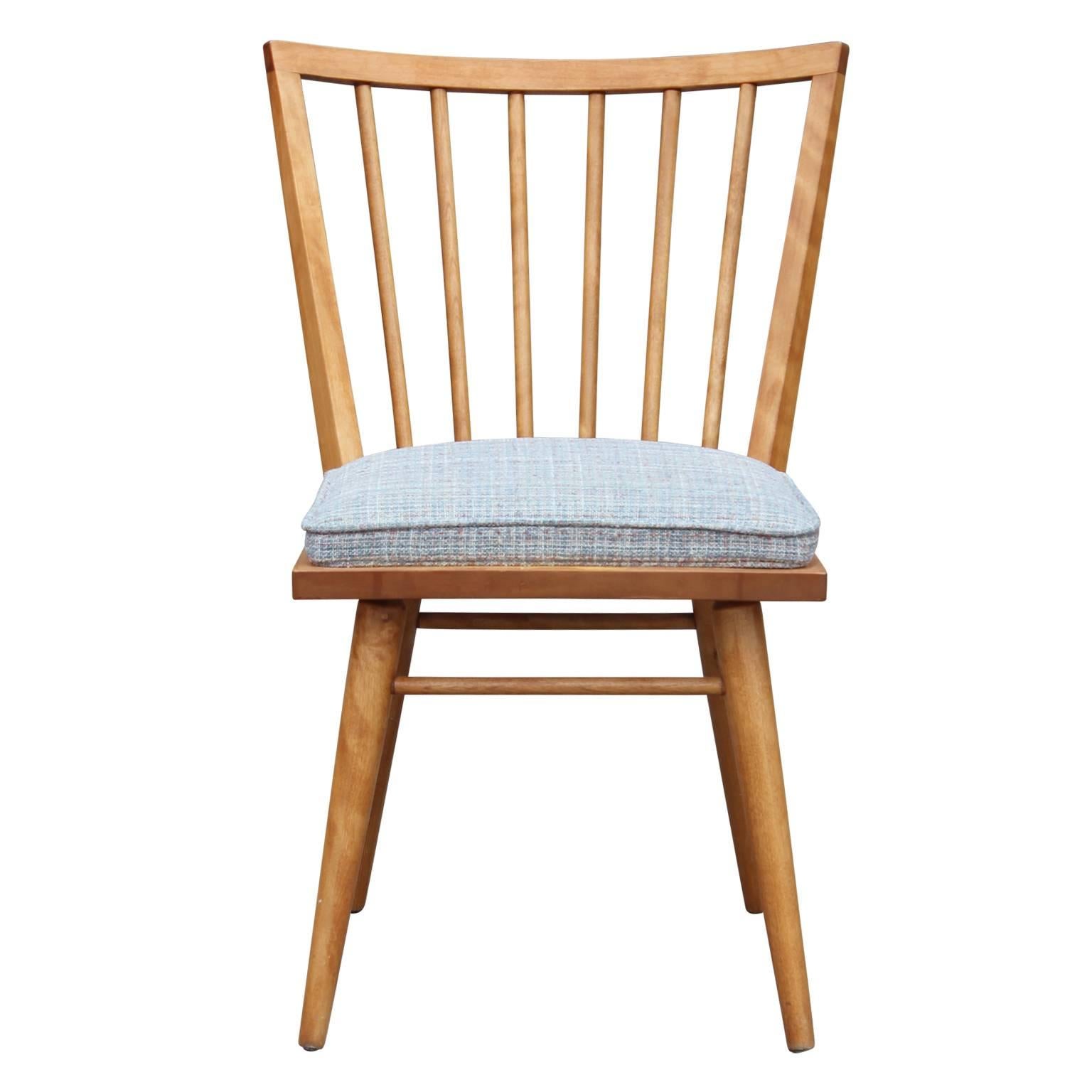 Modern Set of Six Windsor style dining chairs made by Leslie Diamond for Conant Ball. The frames are made from a lovely maple and it's in great vintage condition and outfitted in original fabric. Sculptural and stunning. 