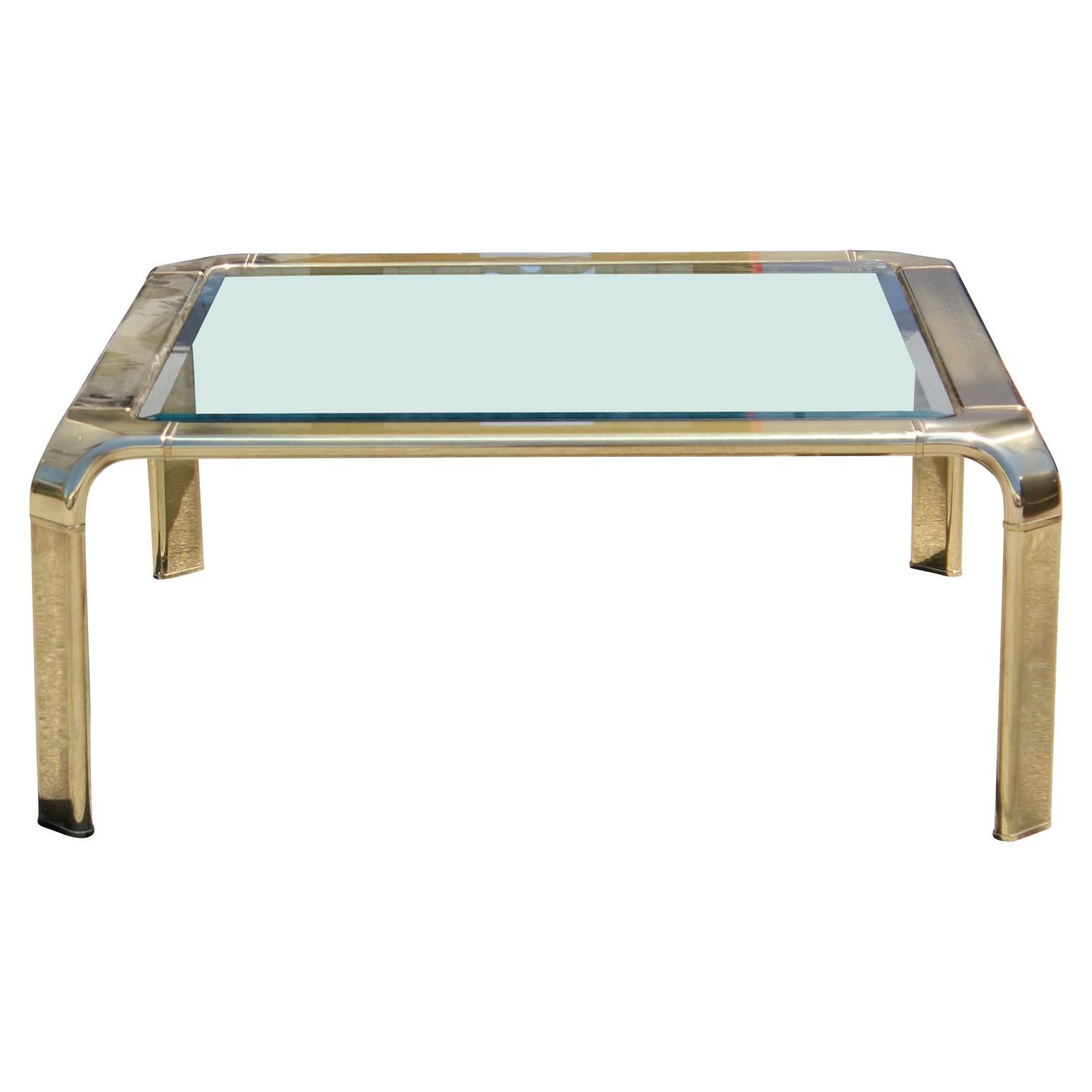 Modern brass and glass John Widdicomb waterfall coffee table.