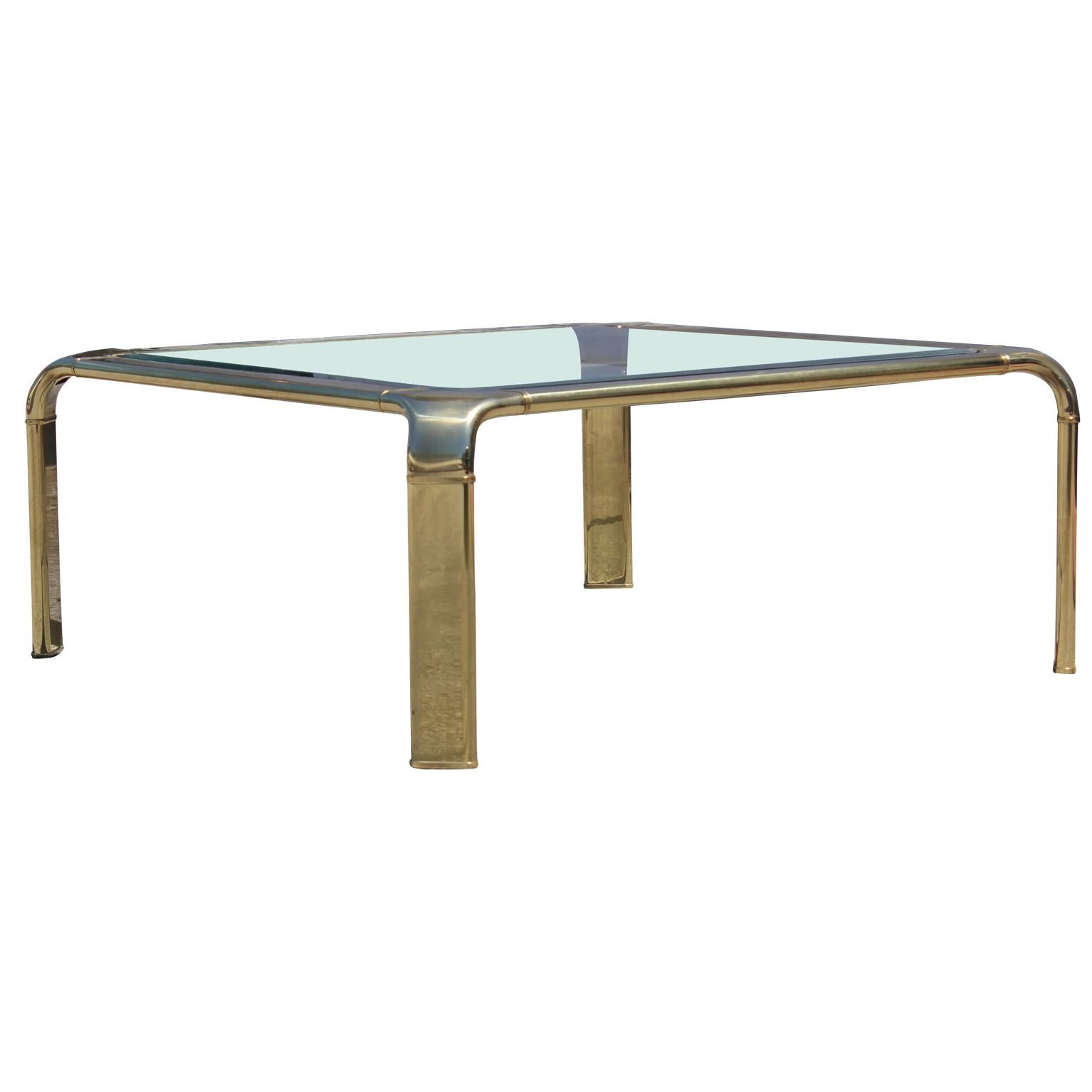 Modern Brass and Glass John Widdicomb Waterfall Square Coffee Table In Excellent Condition In Houston, TX