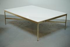 Massive Paul McCobb 47" Milk Glass and Brass Cocktail Table for Directional