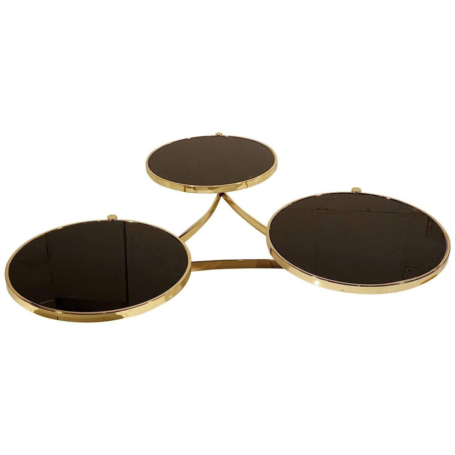 Stunning Milo Baughman Brass and Black Glass Swivel Table For Sale