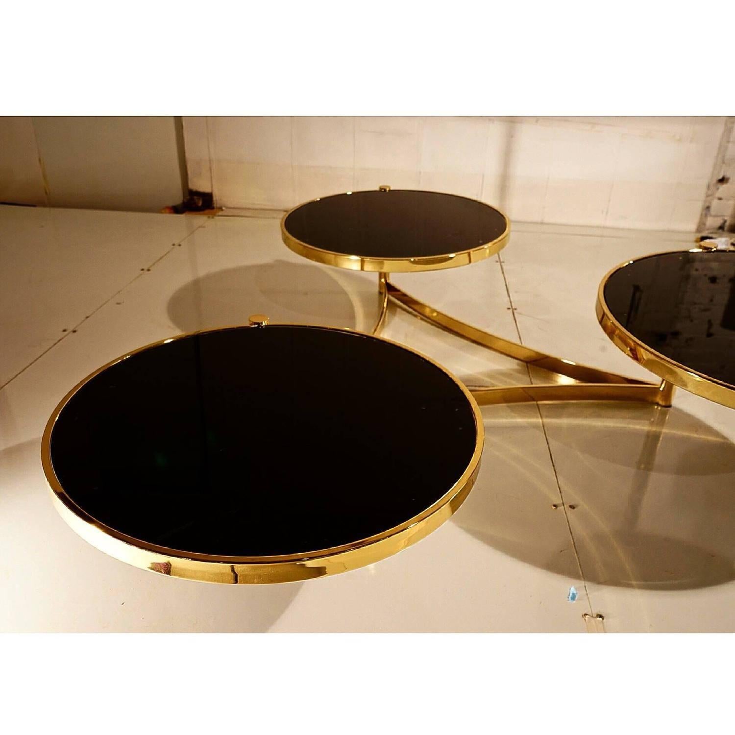Mid-Century Modern Stunning Milo Baughman Brass and Black Glass Swivel Table For Sale