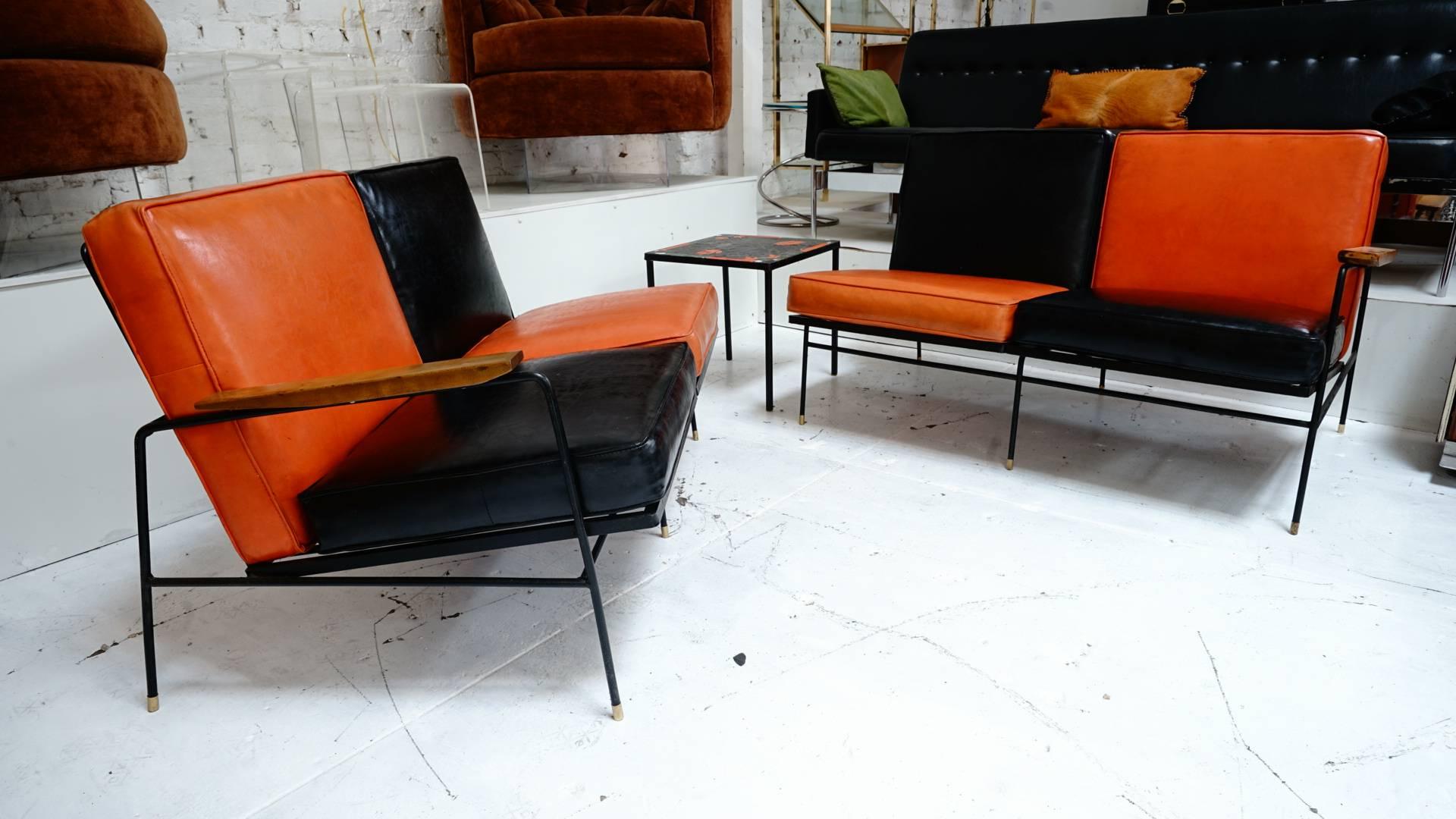 American Rare Salterini 1950s Outdoor/Indoor Iron Sofa Set For Sale