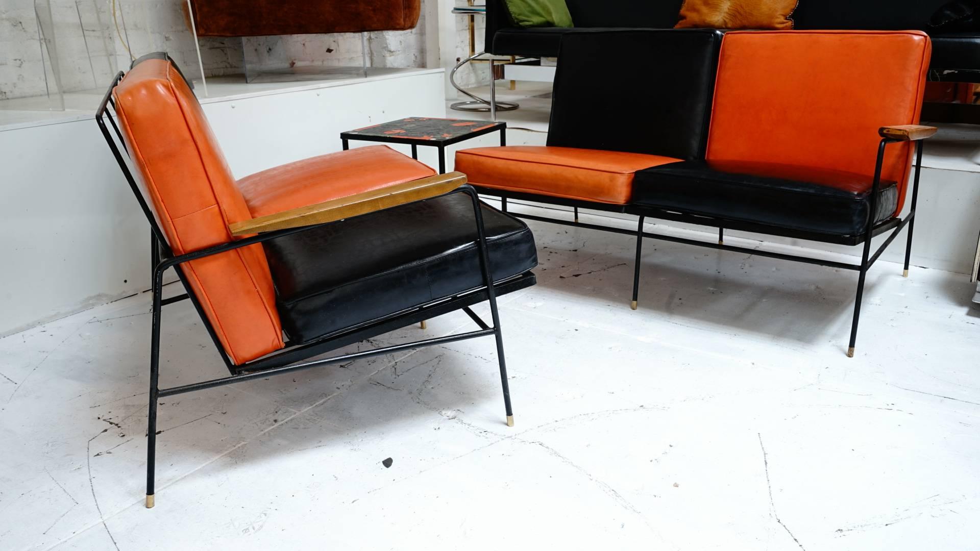 Rare Salterini 1950s Outdoor/Indoor Iron Sofa Set In Good Condition For Sale In Los Angeles, CA
