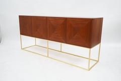 Custom Floating Walnut Credenza on Flat Brass Frame by Loft Thirteen