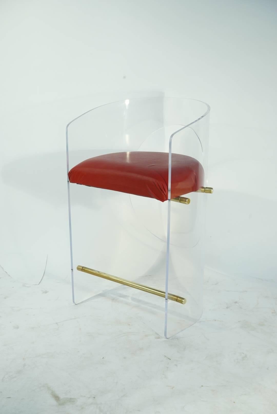 Contemporary Custom Brass and Lucite Bar Stools by Loft Thirteen For Sale