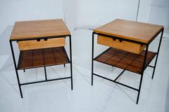 California Modern Iron and Maple Bedside / Side Cabinets by Loft Thirteen