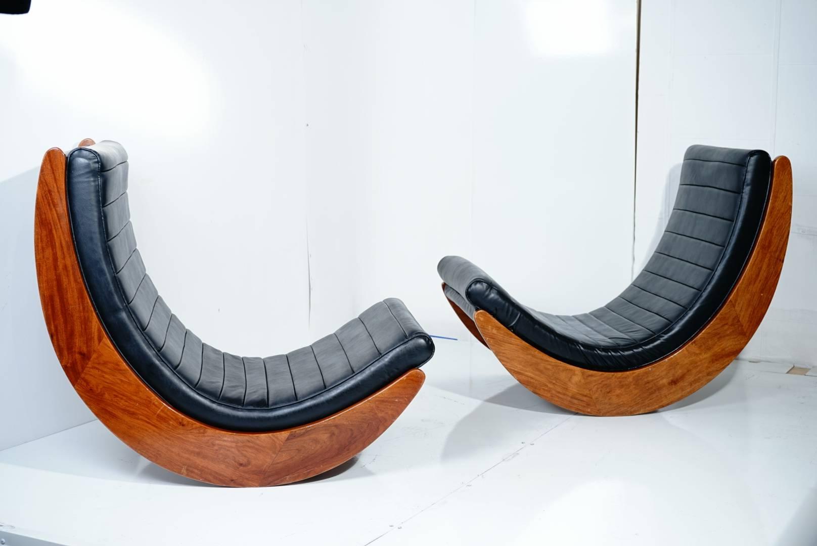 Rare Pair of Verner Panton Leather Relaxer Chairs for Rosenthal In Excellent Condition In Los Angeles, CA