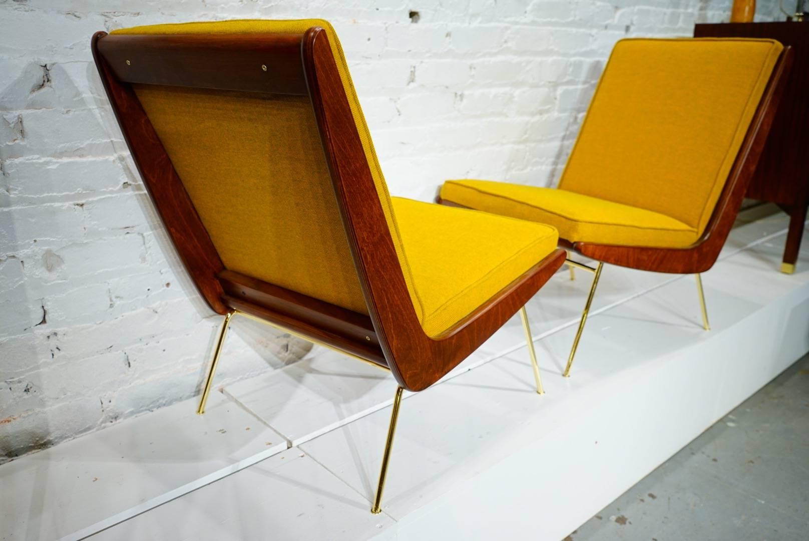 Mid-Century Modern California Modern Brass Boomerang Slipper Chairs For Sale