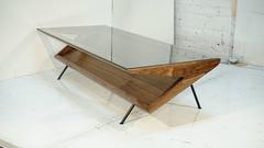 Walnut and Iron Boomerang Magazine Table by Loft Thirteen