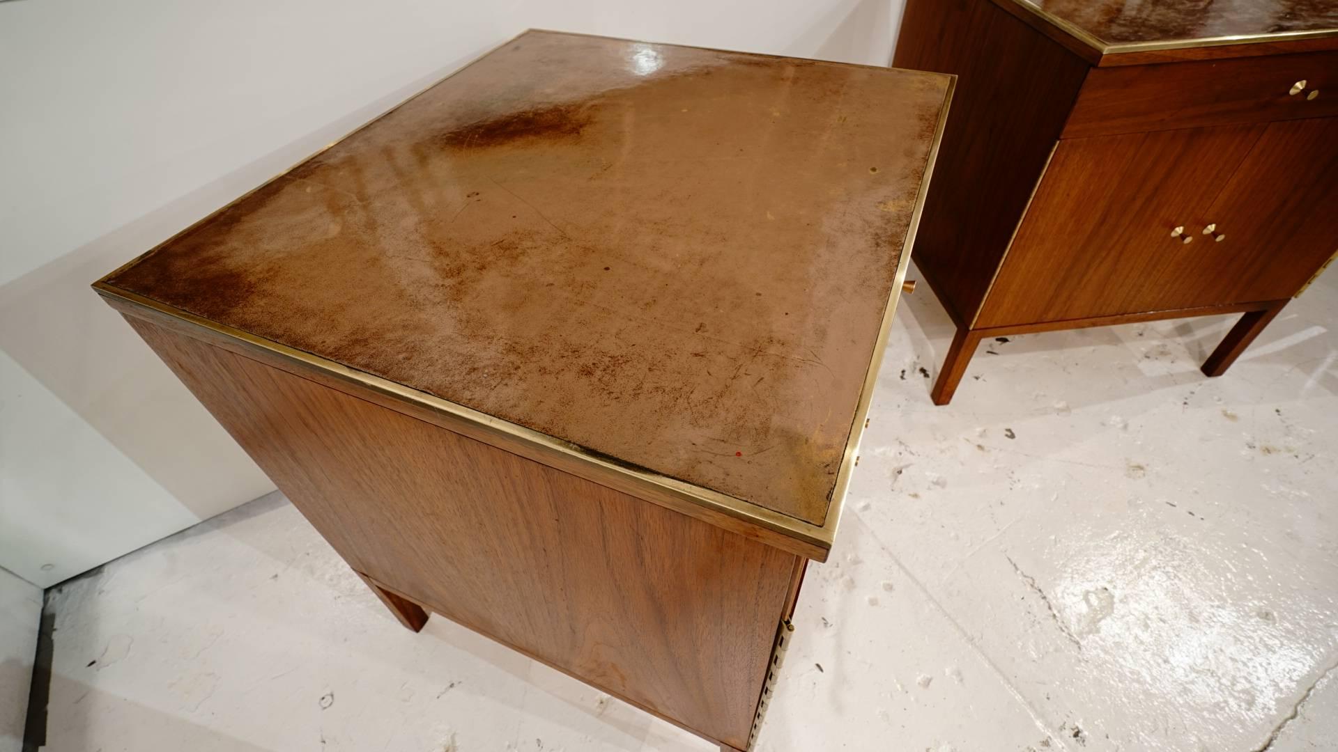 20th Century Magnificent Pair of Paul McCobb Nightstands with Leather Top