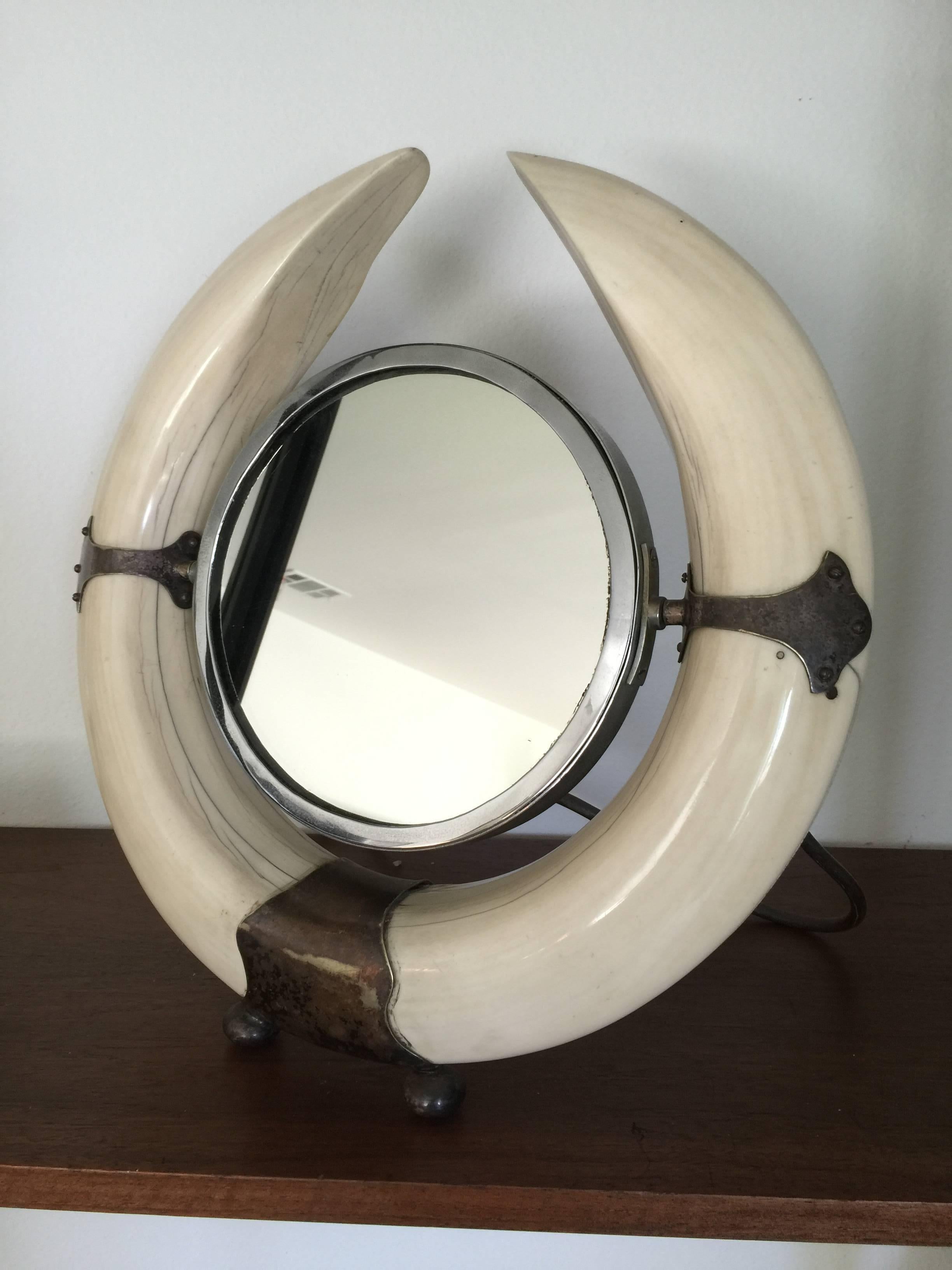 American Exquisite One of a Kind Walrus Tusk Dresser Mirror For Sale