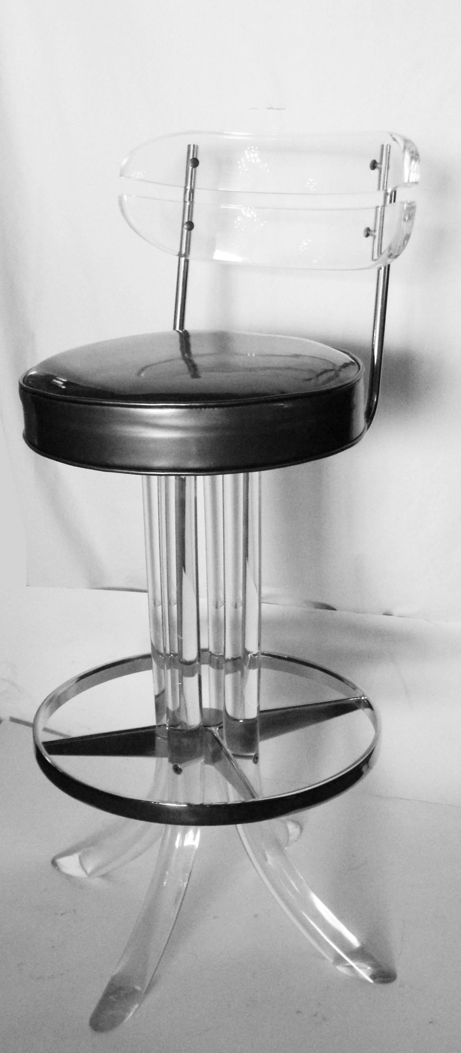 Late 20th Century Exceptional Set of Seven Lucite Bar Stools by Hills Manufacturers For Sale