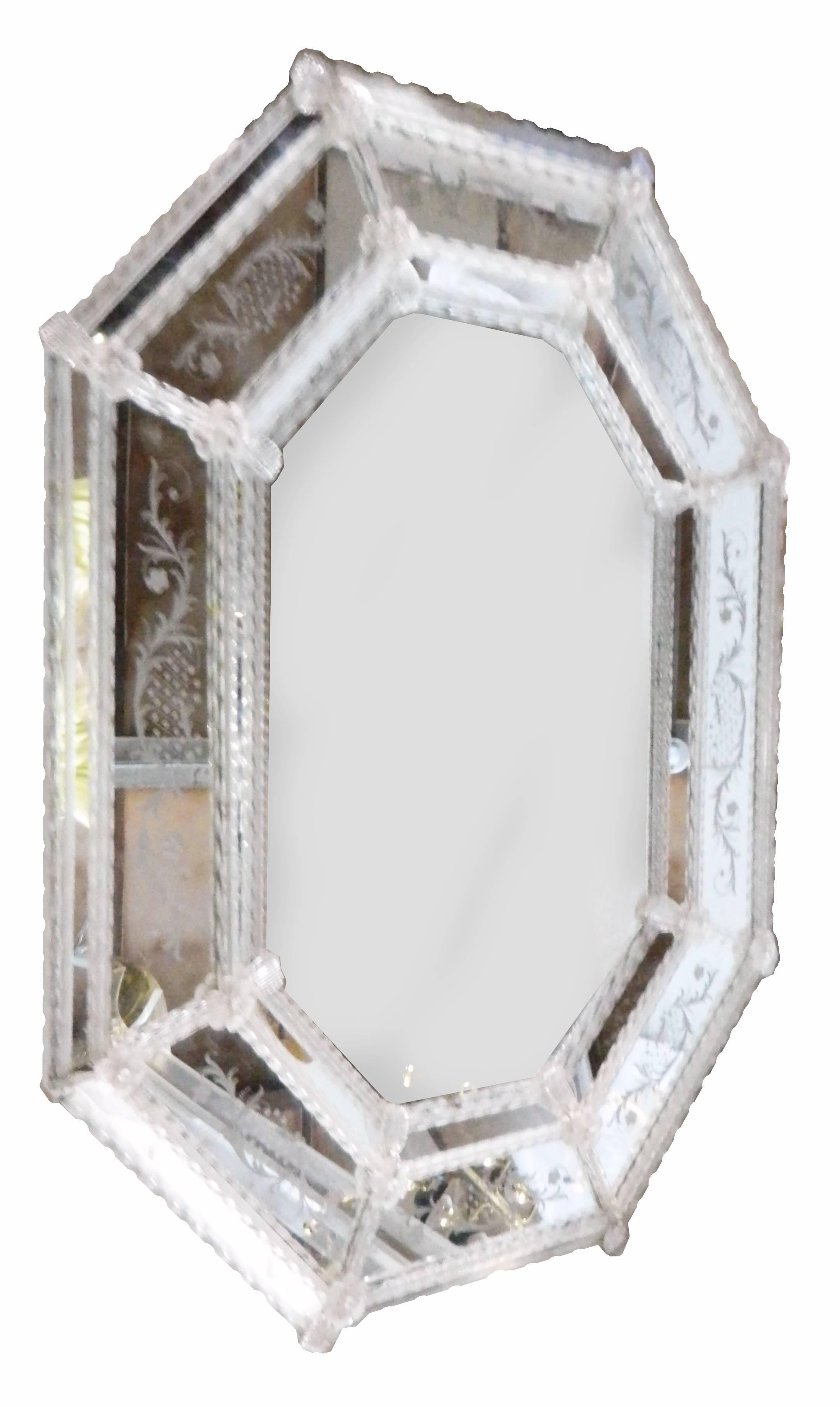 Italian Huge Murano Venetian Octagonal Clear Mirror