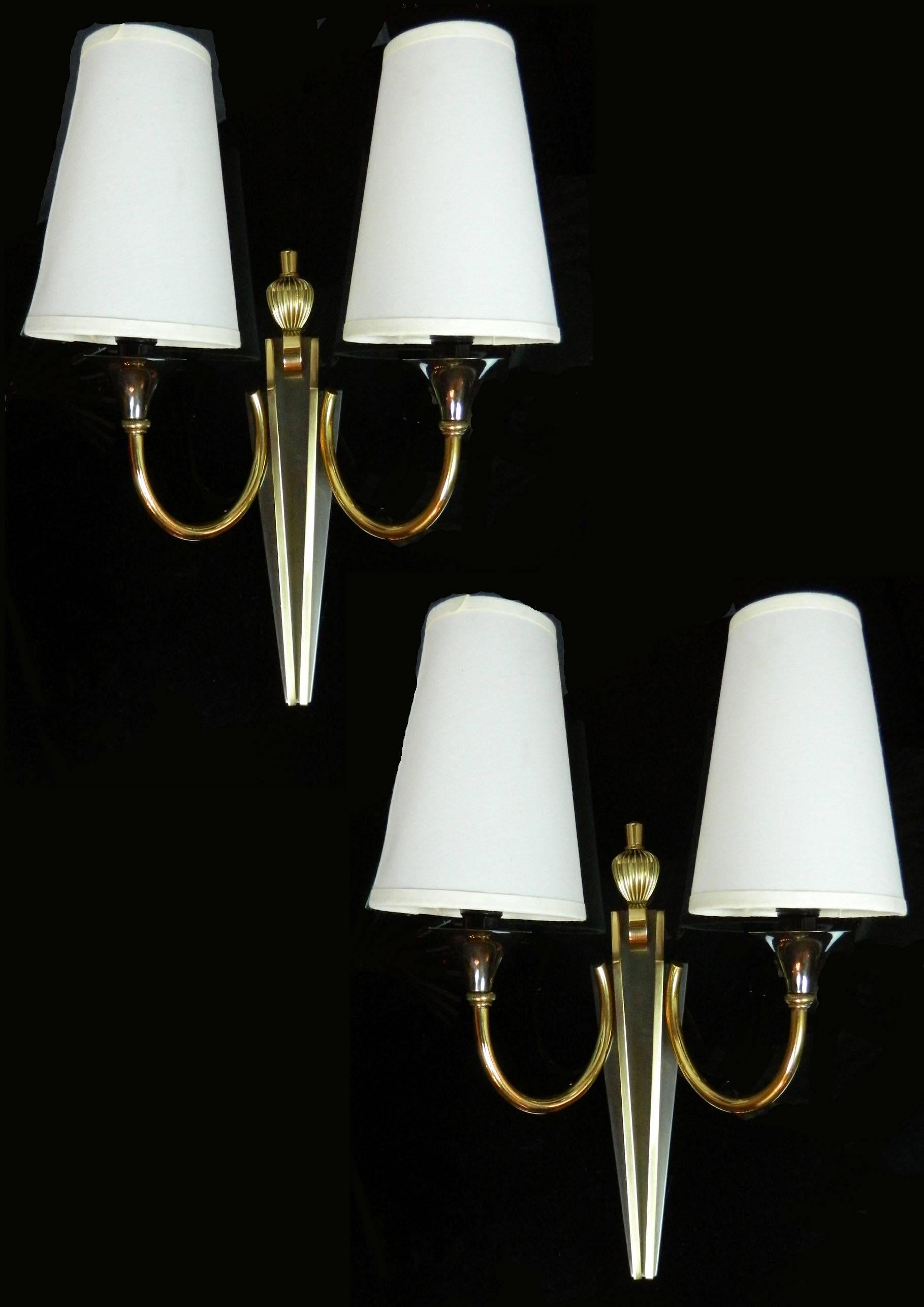 Mid-20th Century Maison Jansen Gold and Black Pair of Sconces For Sale