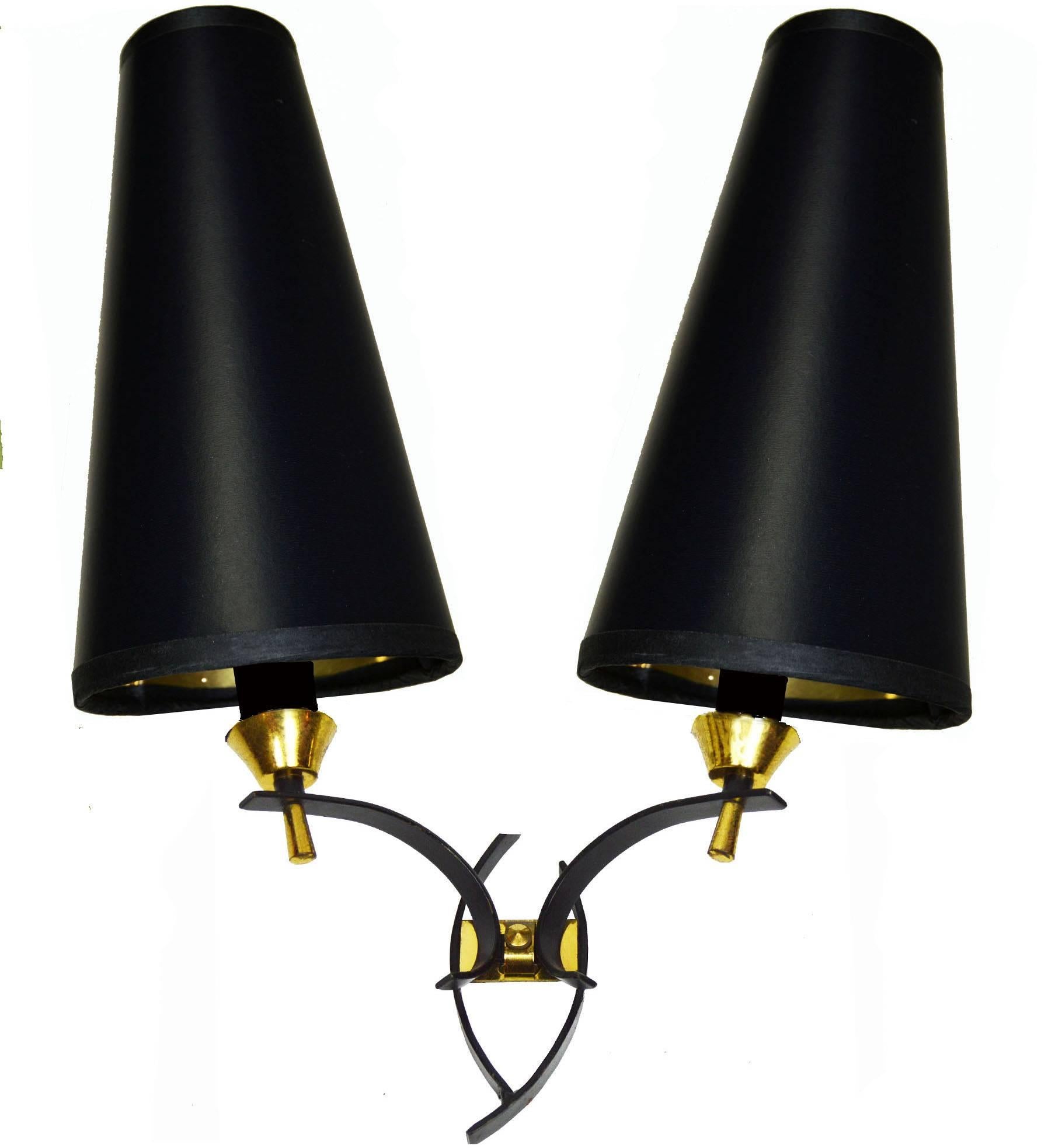 Mid-Century Modern 1940s French Pair of Sconces For Sale
