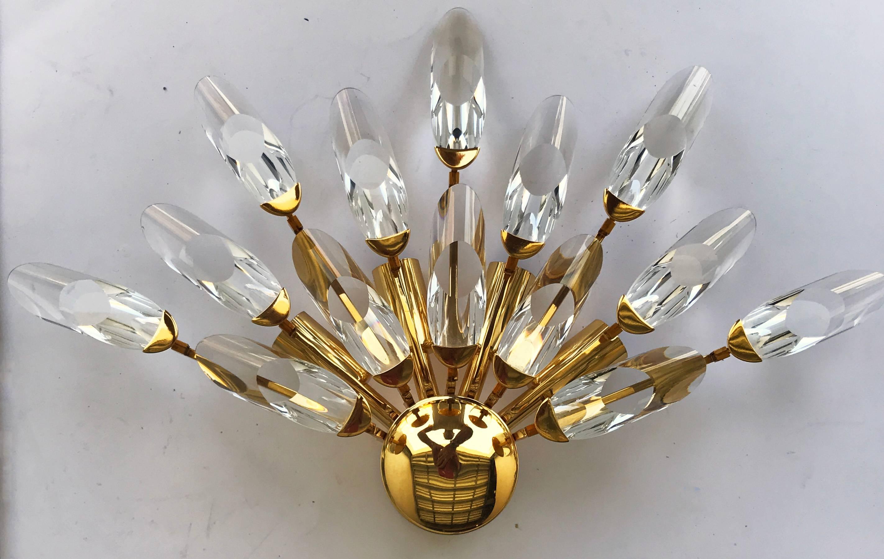 Superb  signed pair of sconces by Stilkronen, made in Italy
14 crystal
four lights, 40 watts max bulb
US rewired and in working condition
Custom backplate available. Ask for a quote