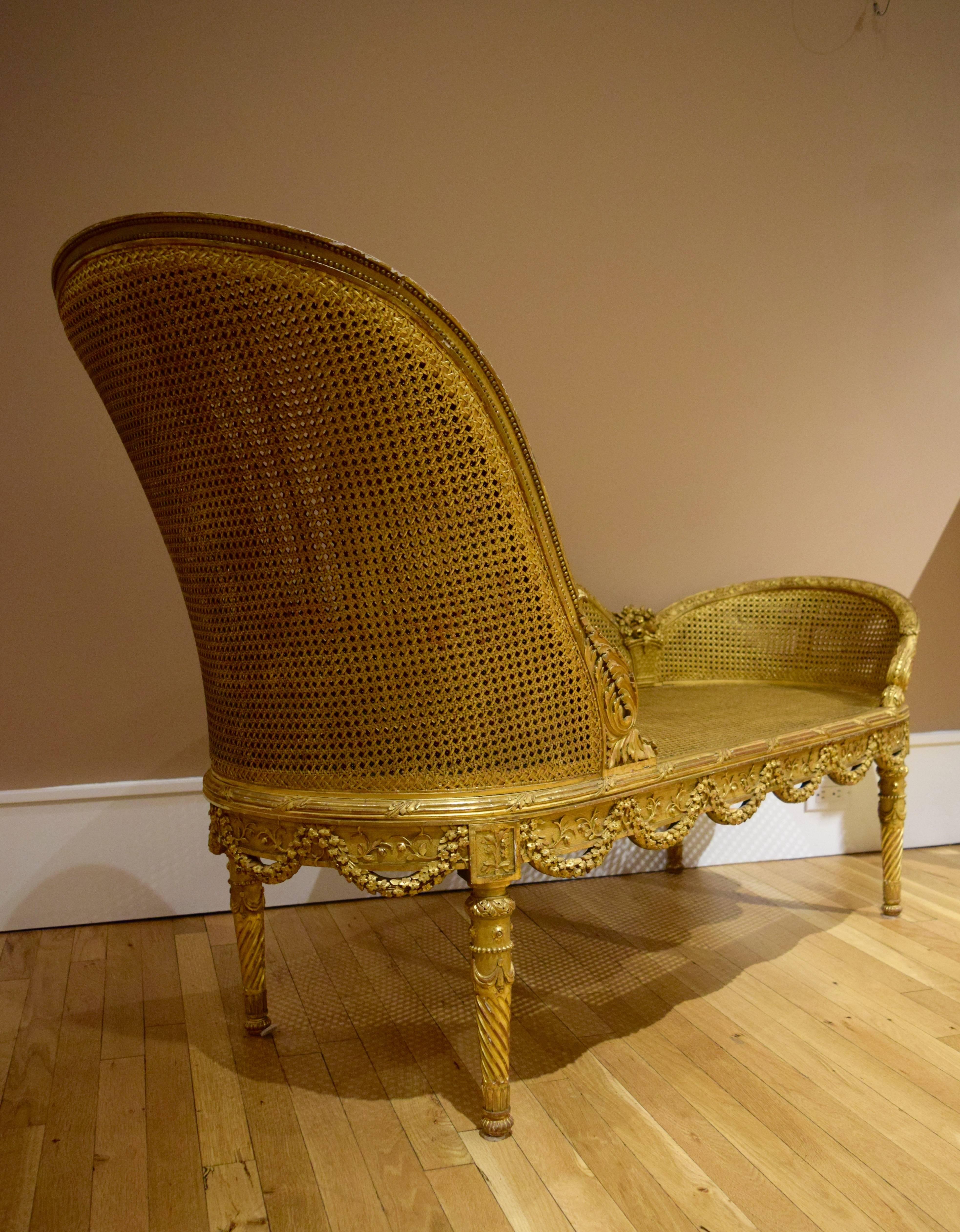 Louis XVI Belle Epoque Giltwood Chaise Longue Circa 1900