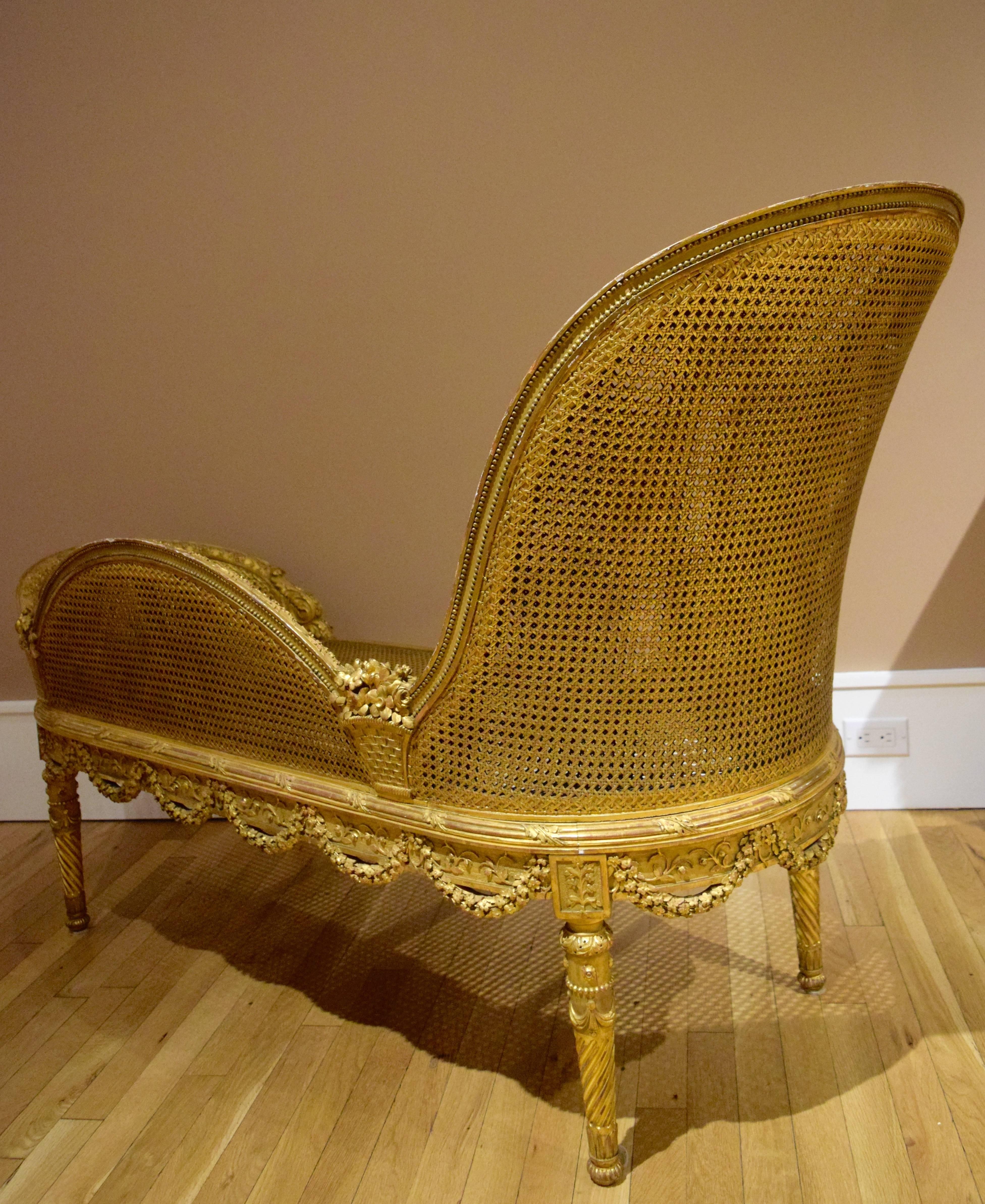 French Belle Epoque Giltwood Chaise Longue Circa 1900