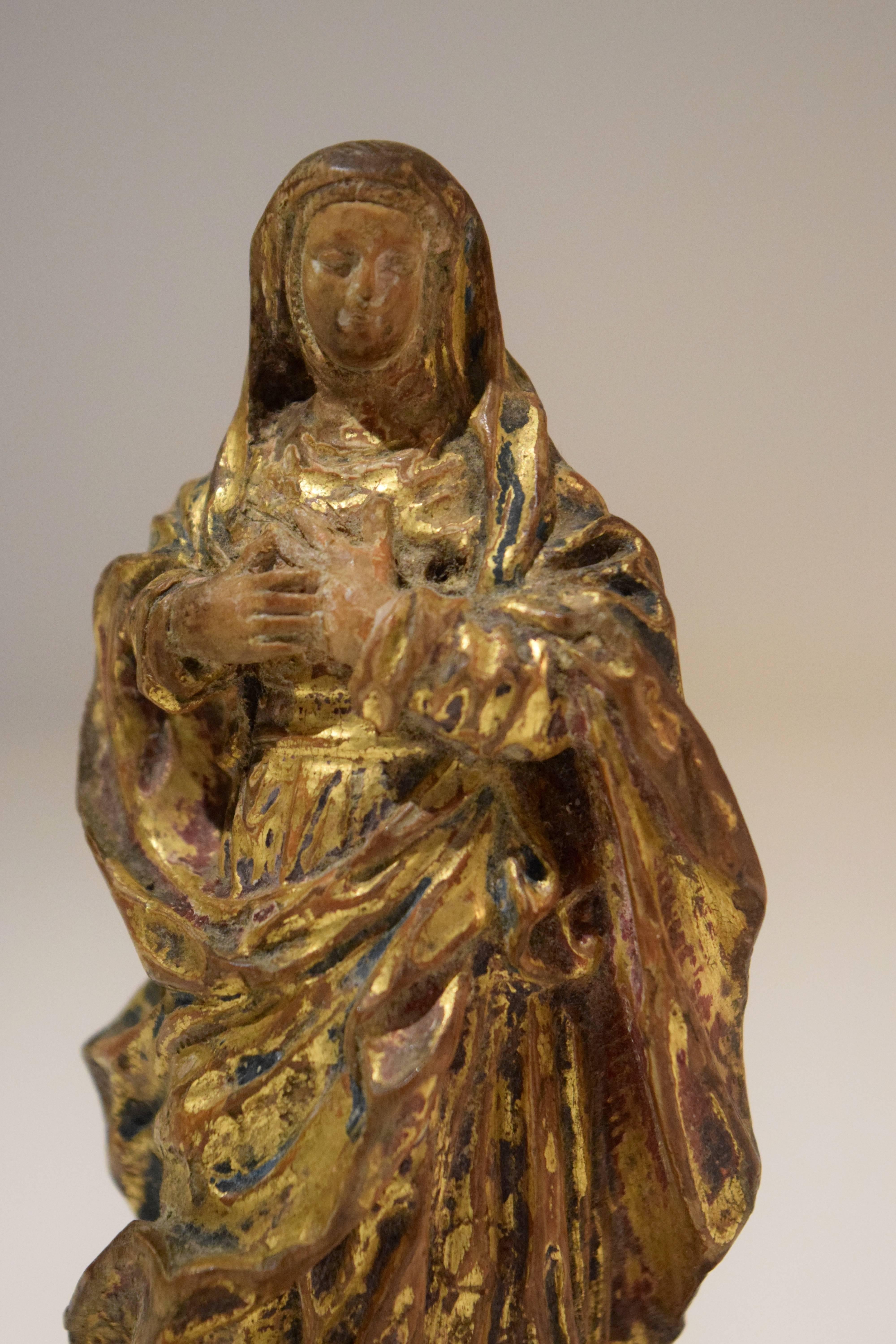 Gilt Early 18th-Century Devotional Sculpture of the Virgin