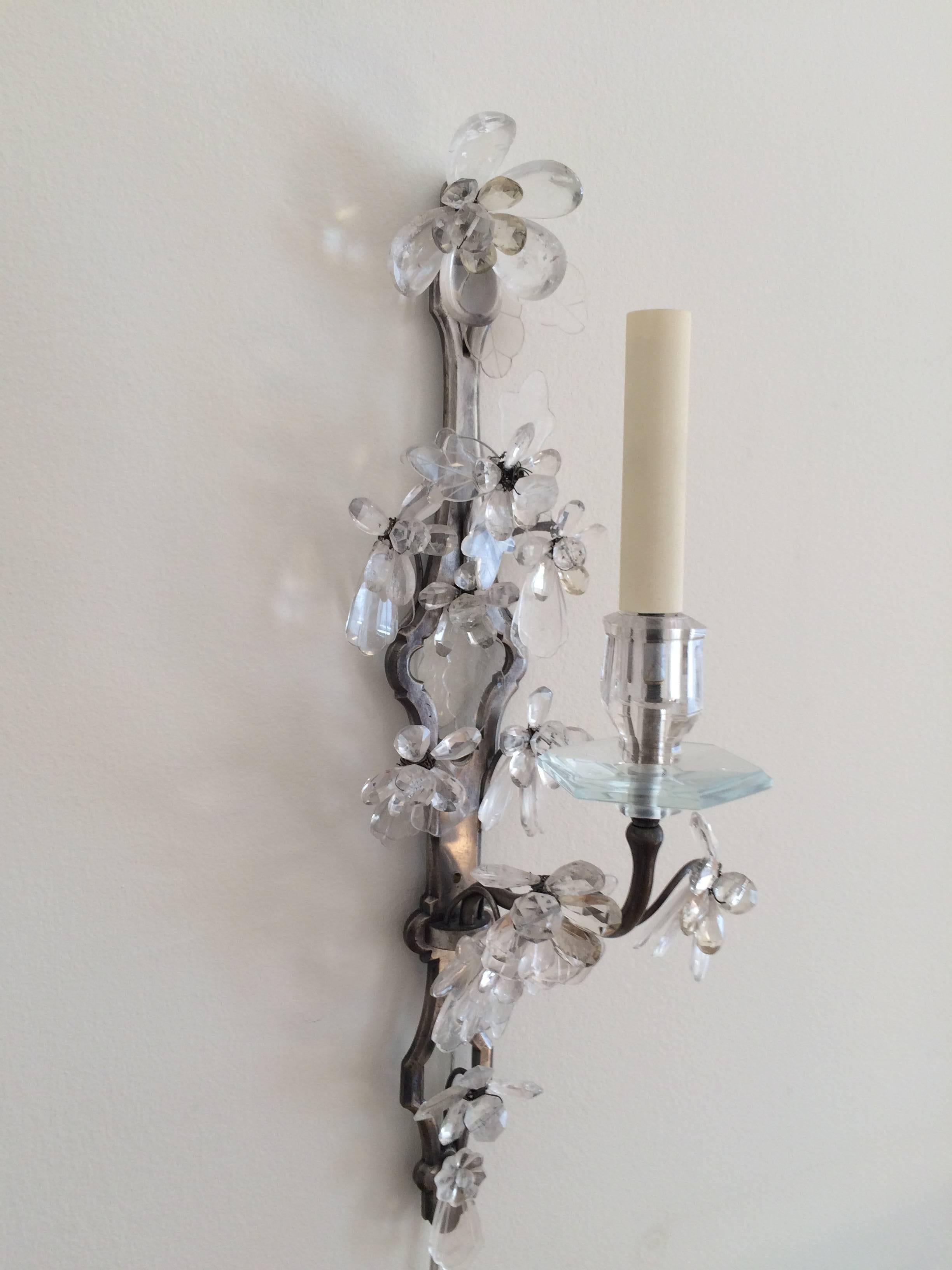 Pair of French Rock Crystal Sconces In Good Condition In New York, NY