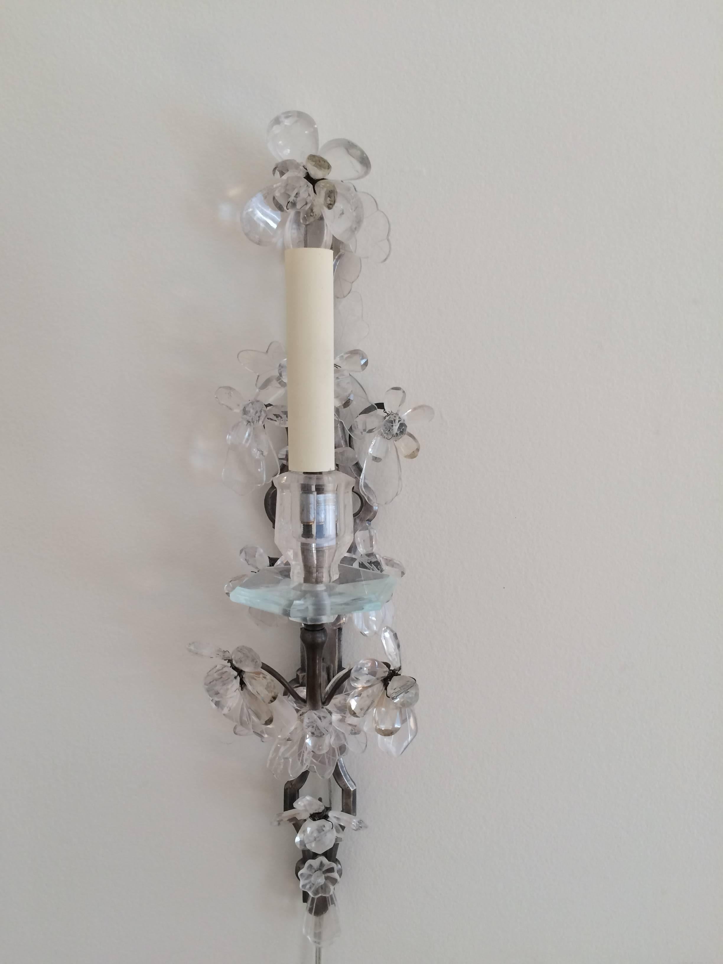 Mid-20th Century Pair of French Rock Crystal Sconces