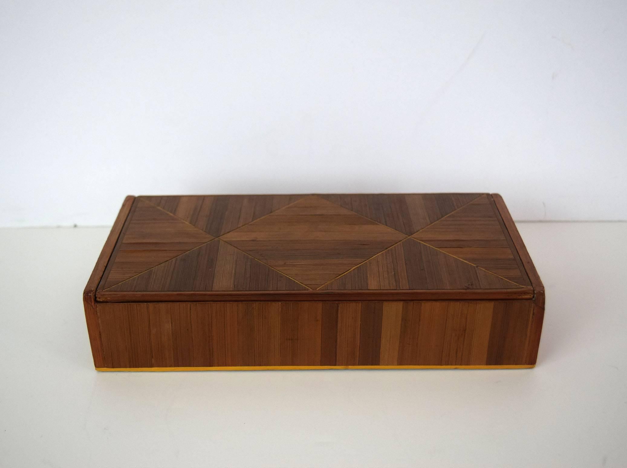 Art Deco French 1930s Large Straw Marquetry Box