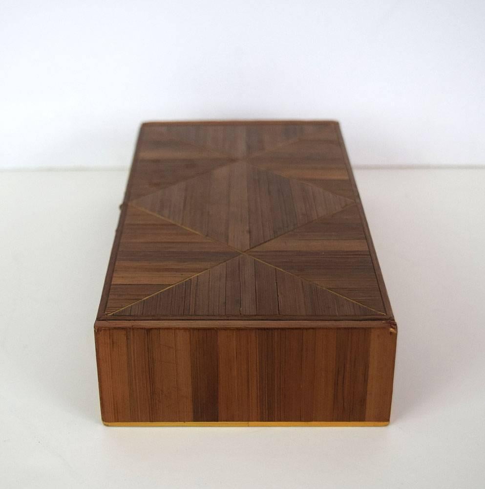 Metal French 1930s Large Straw Marquetry Box