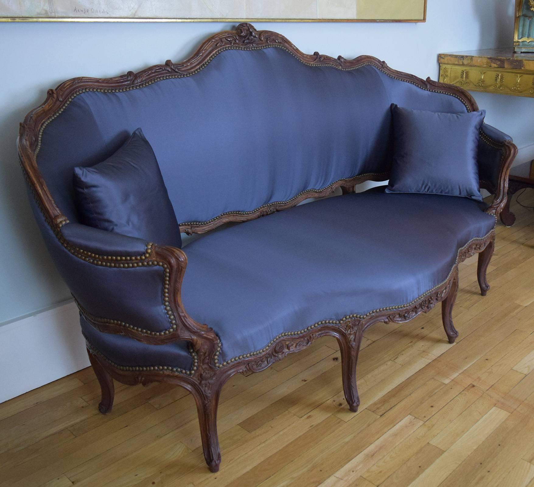 Satin 18th Century French Rococo Sofa For Sale