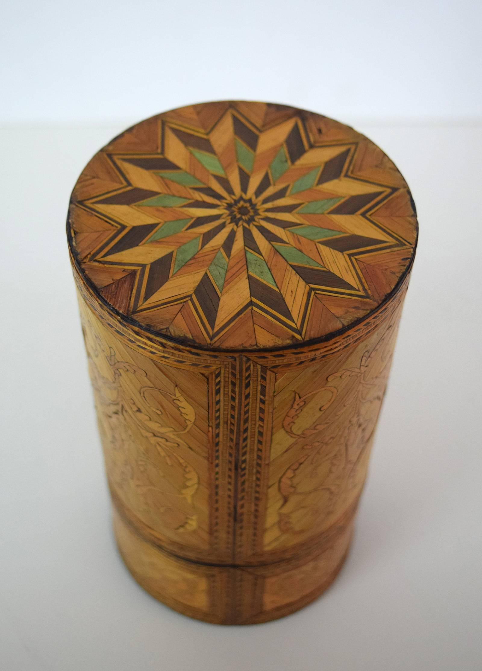 Rara caja napoleónica de marquetería de paja Marquetería en venta