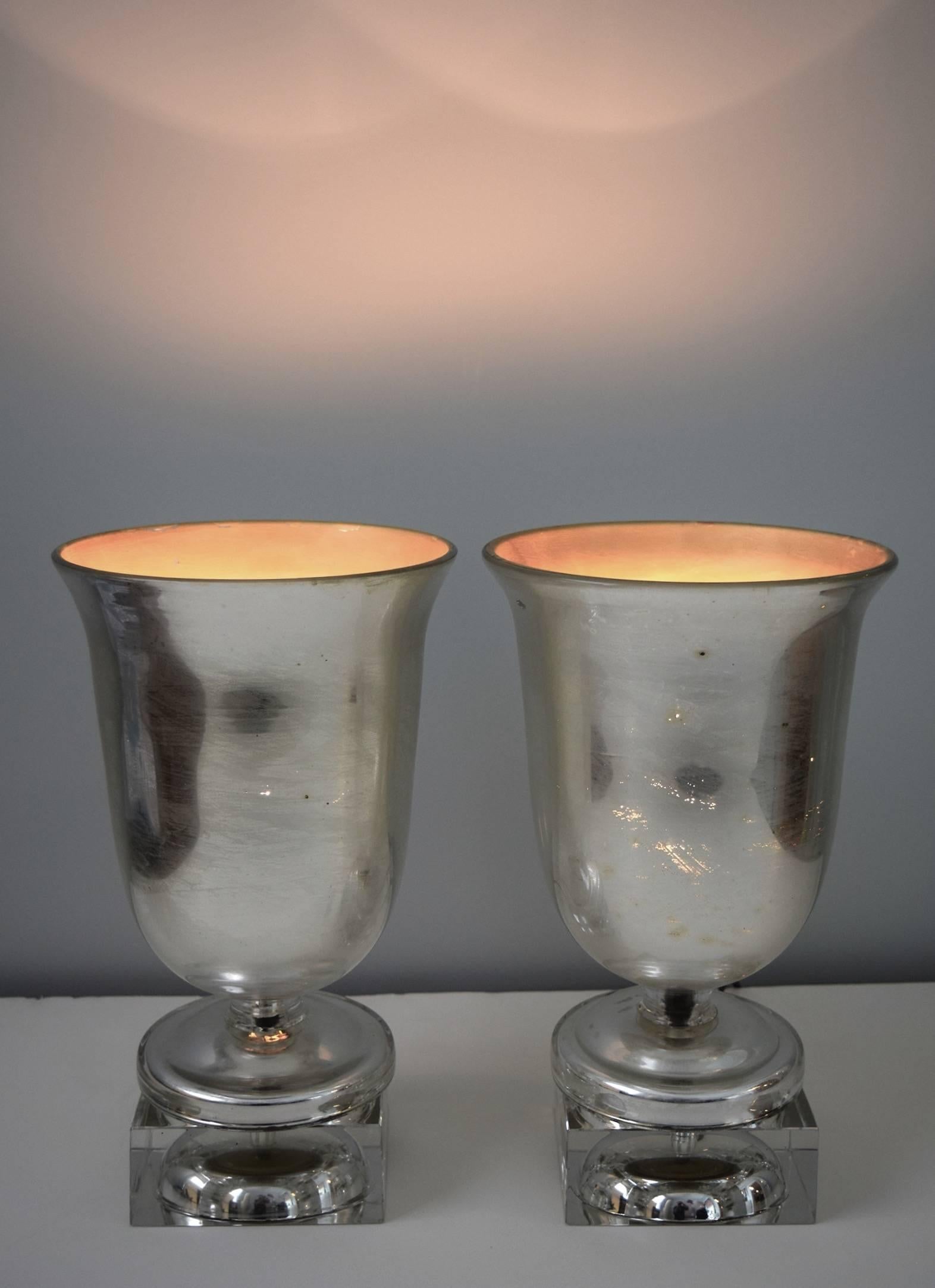 Pair of 1930s Silvered-Glass Urn Lamps by Steuben In Good Condition In New York, NY