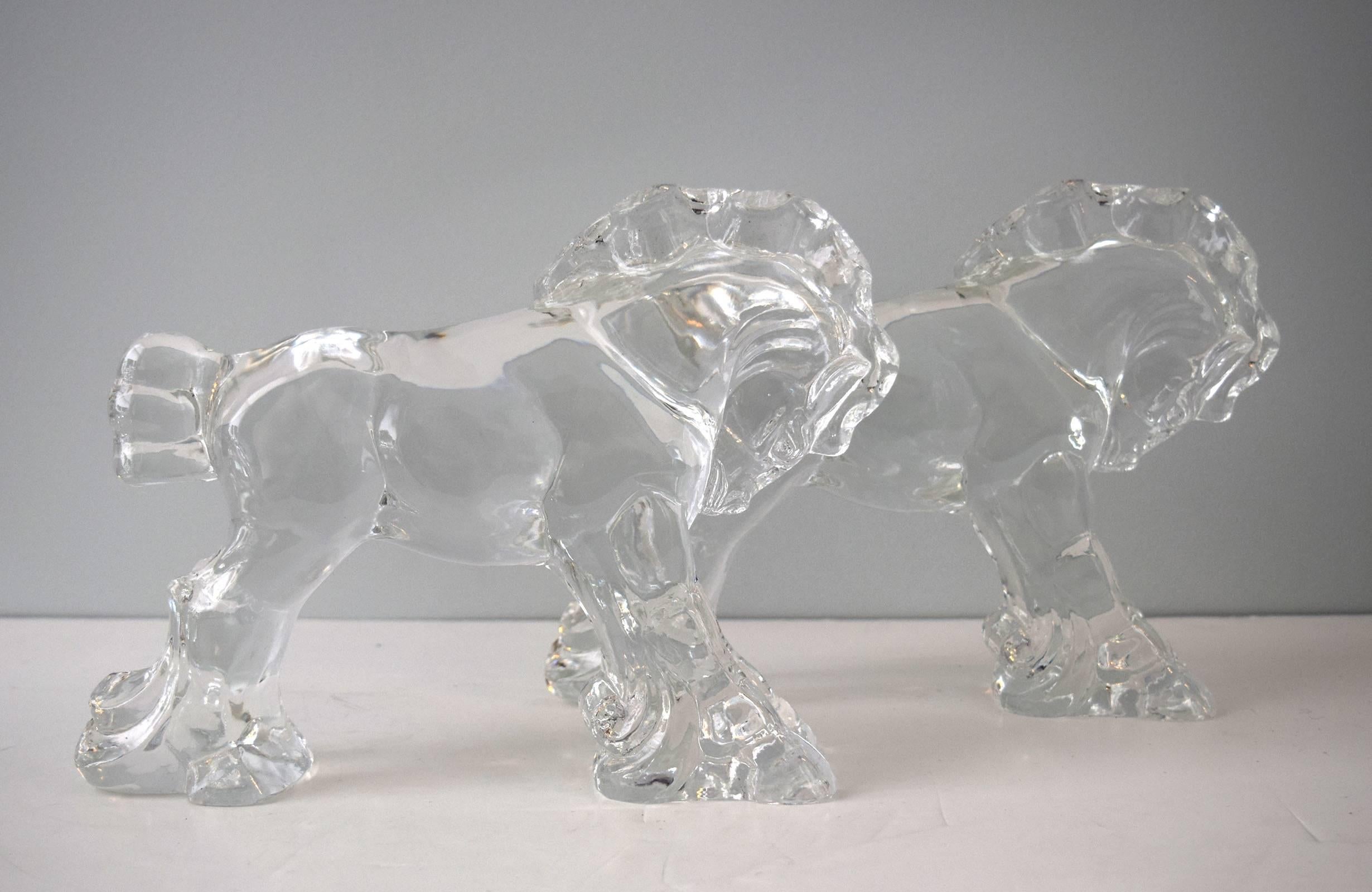 One of the tabletop size glass horse sculptures bears the diamond-etched Steuben mark. The model also appears in the firm’s catalogue of designs. This pair came from the mirrored ballroom of the historic Livingston-Griggs house on Summit Avenue in