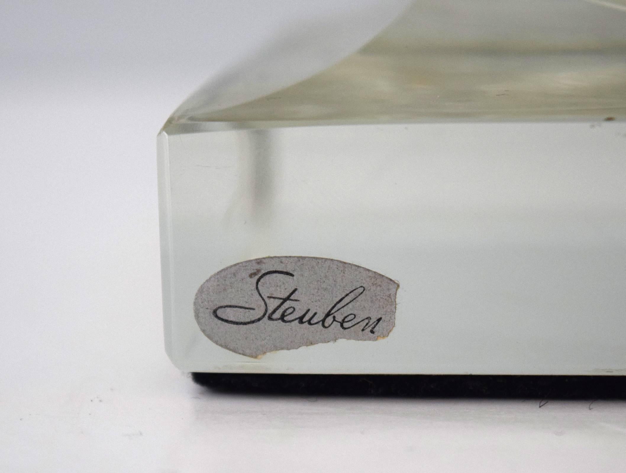 Silvered Pair of Large Glass Steuben Ashtrays