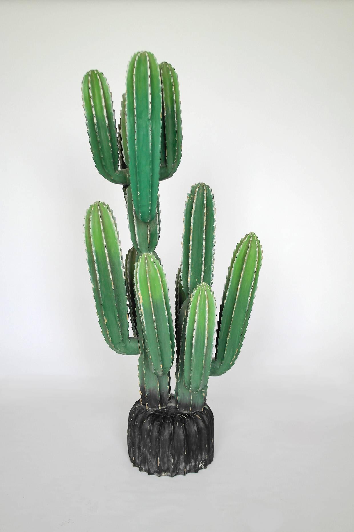 Mid-Century Modern Huge Carved Cacti Painted Cactus Sculpture Set Rare and Unusual