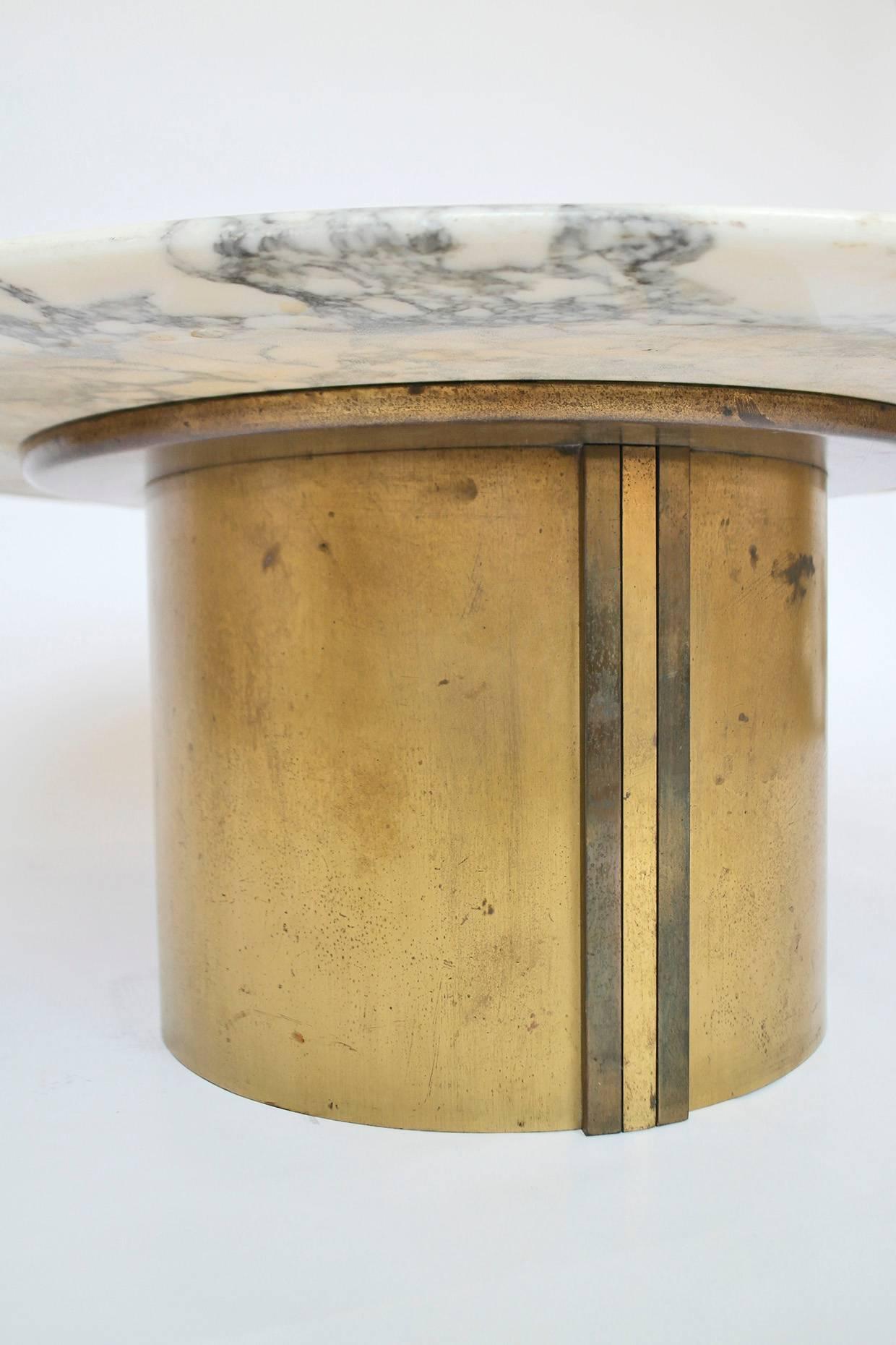 Mid-Century Polished Marble and Bronze Brass Low Coffee Table 1