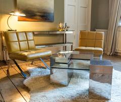 Cubist Mirrored Chrome Sectional Square Coffee Table Paul Evans Style