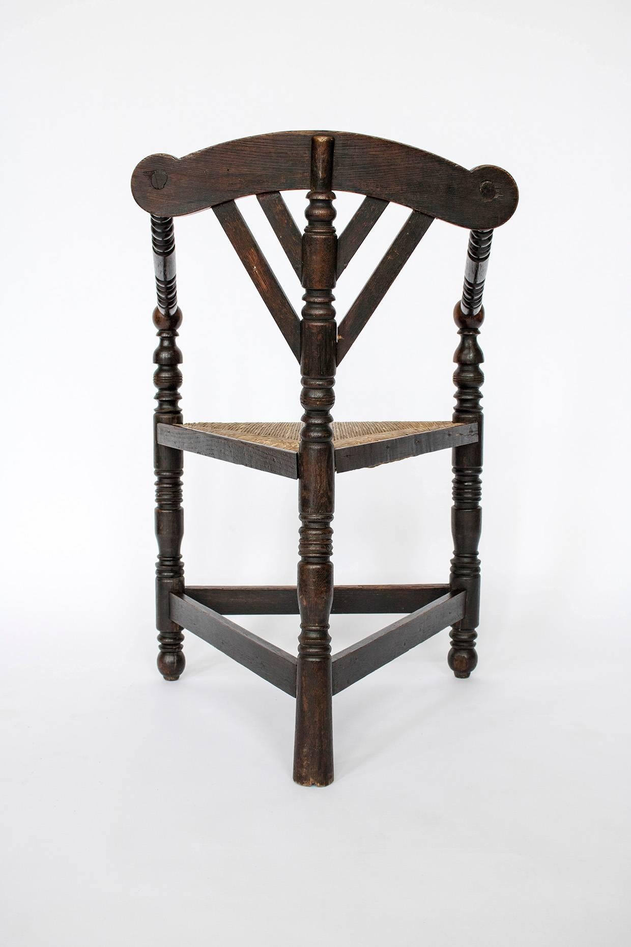 Arts and Crafts Arts and Craft Oak Turner Chair Rush, Corner Seat, 19th Century