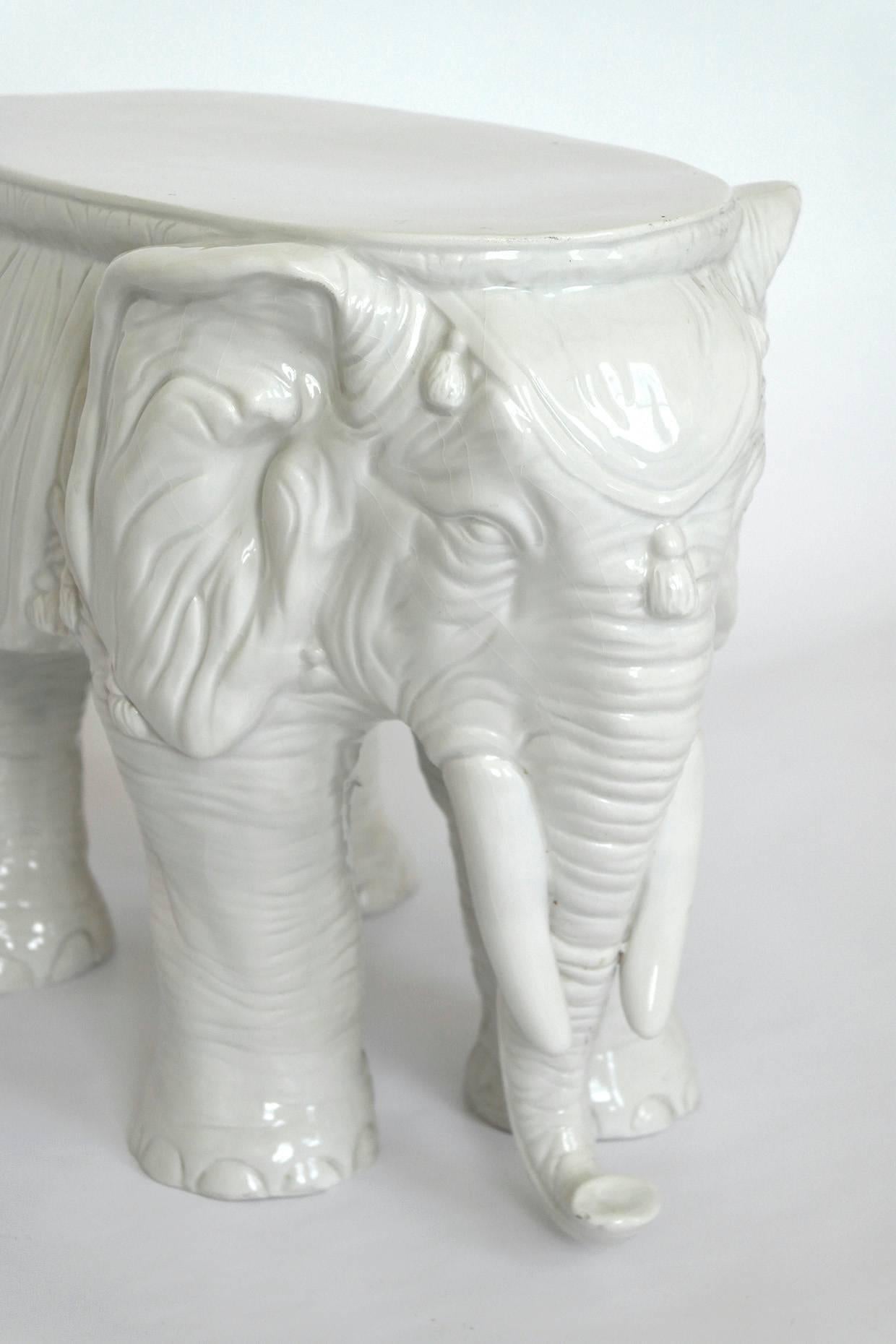 Pair of Vintage Ceramic Indian Elephant Stools / Garden Stoneware Seats In Good Condition In Oxfordshire, GB