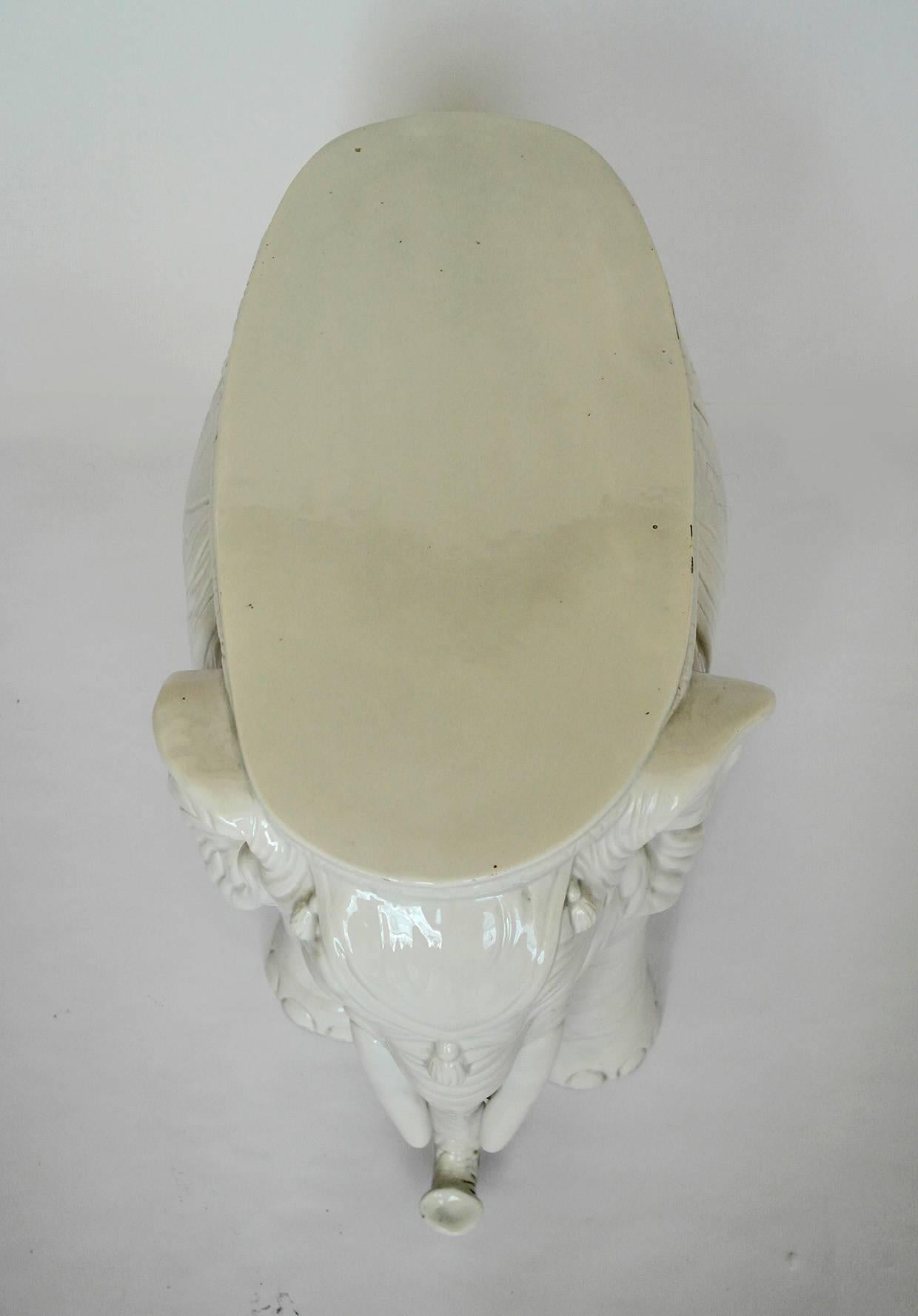 Pair of Vintage Ceramic Indian Elephant Stools / Garden Stoneware Seats 1