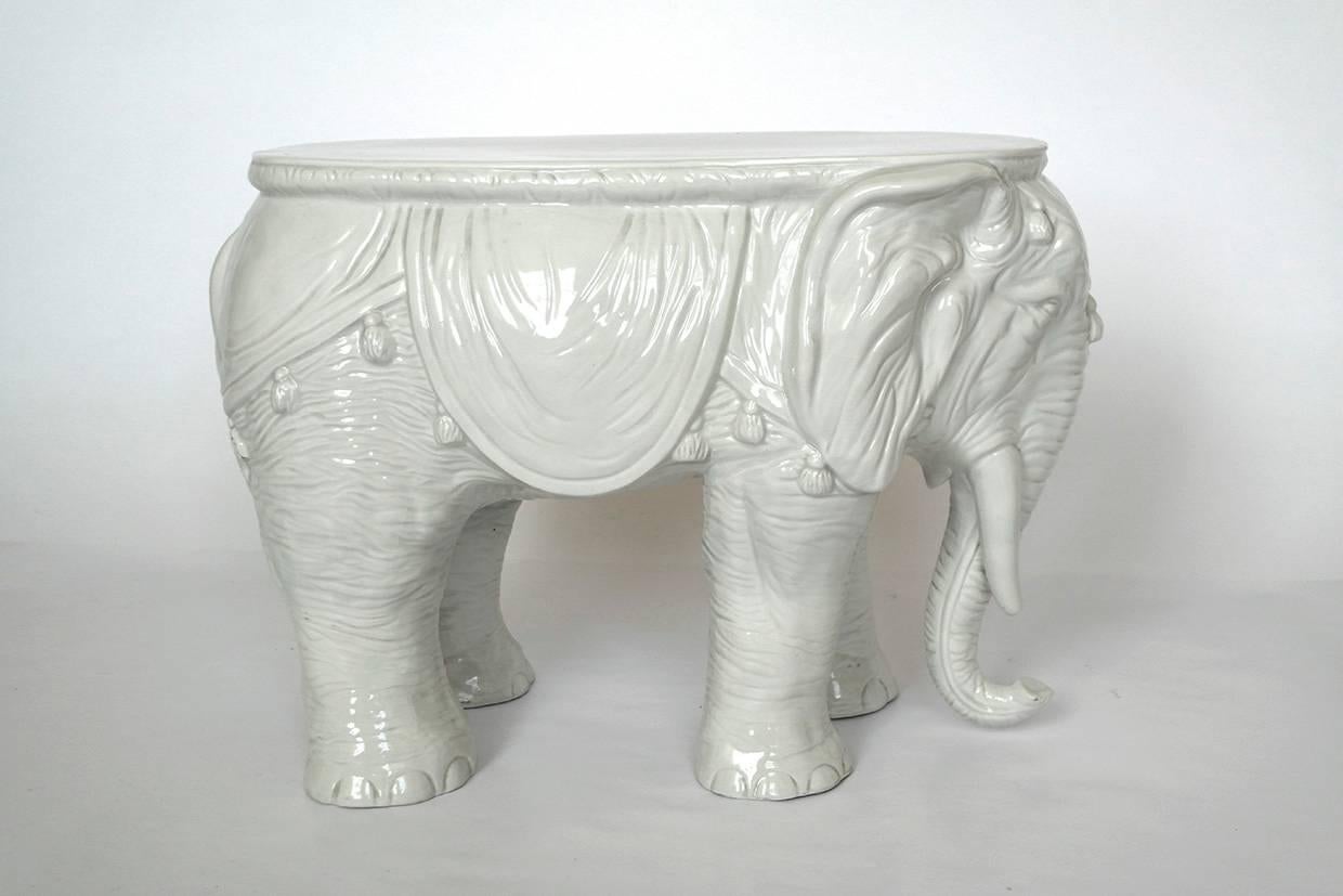 Pair of Vintage Ceramic Indian Elephant Stools / Garden Stoneware Seats 2