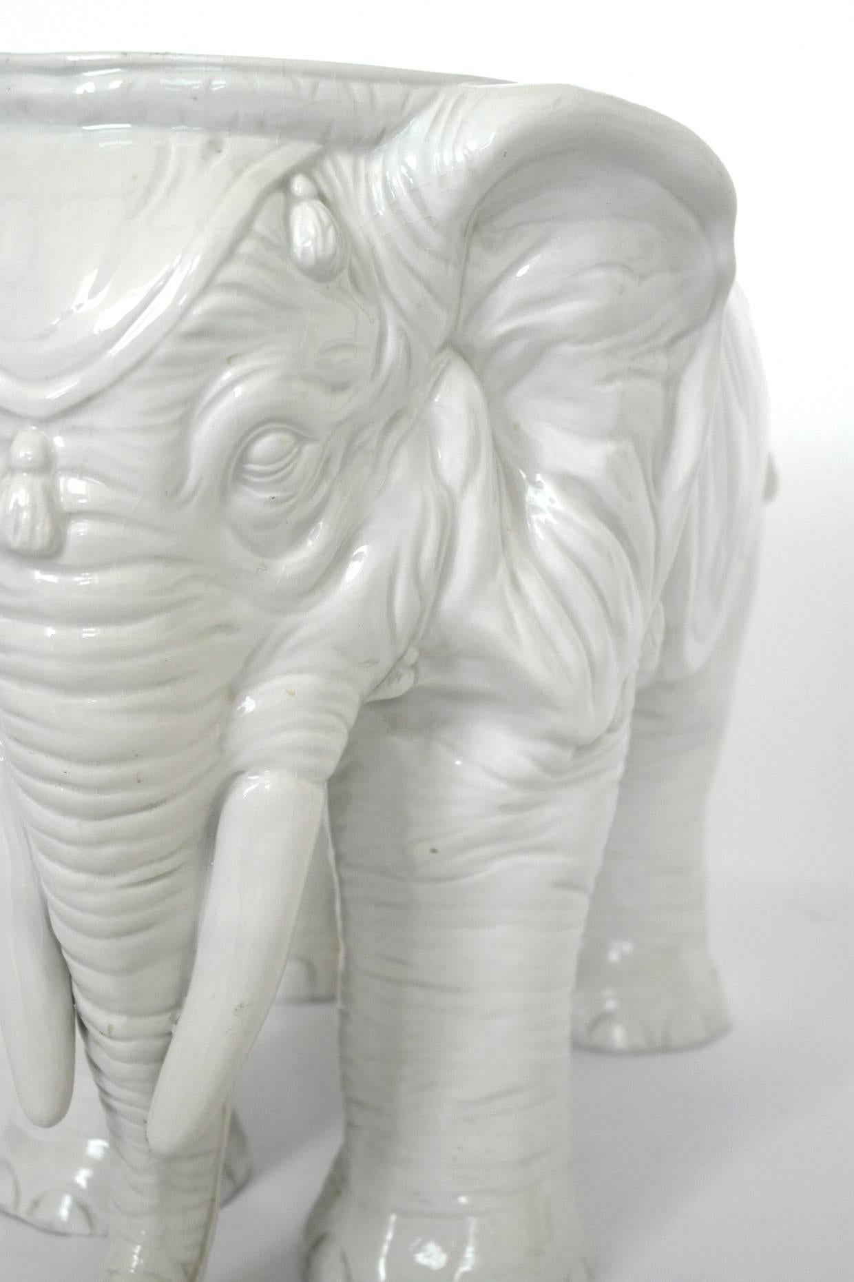 20th Century Pair of Vintage Ceramic Indian Elephant Stools / Garden Stoneware Seats