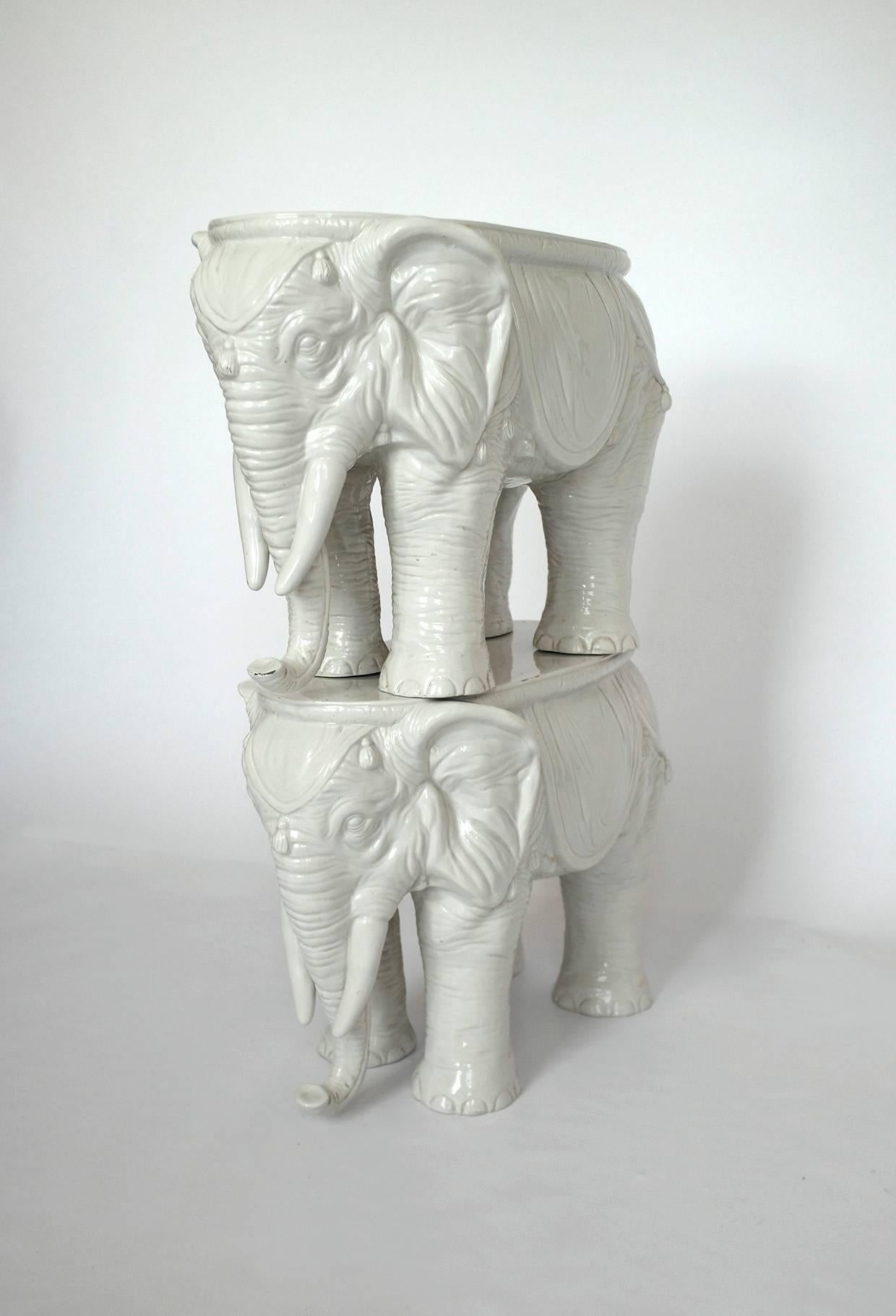 Pair of Vintage Ceramic Indian Elephant Stools / Garden Stoneware Seats 3