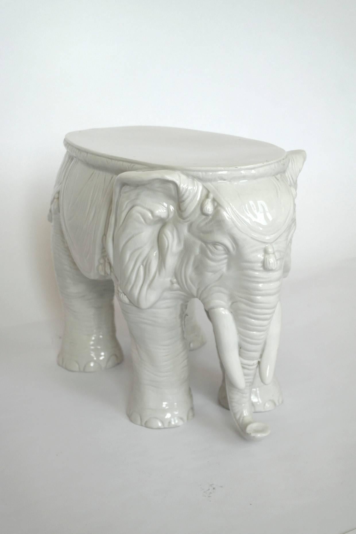 Unknown Pair of Vintage Ceramic Indian Elephant Stools / Garden Stoneware Seats