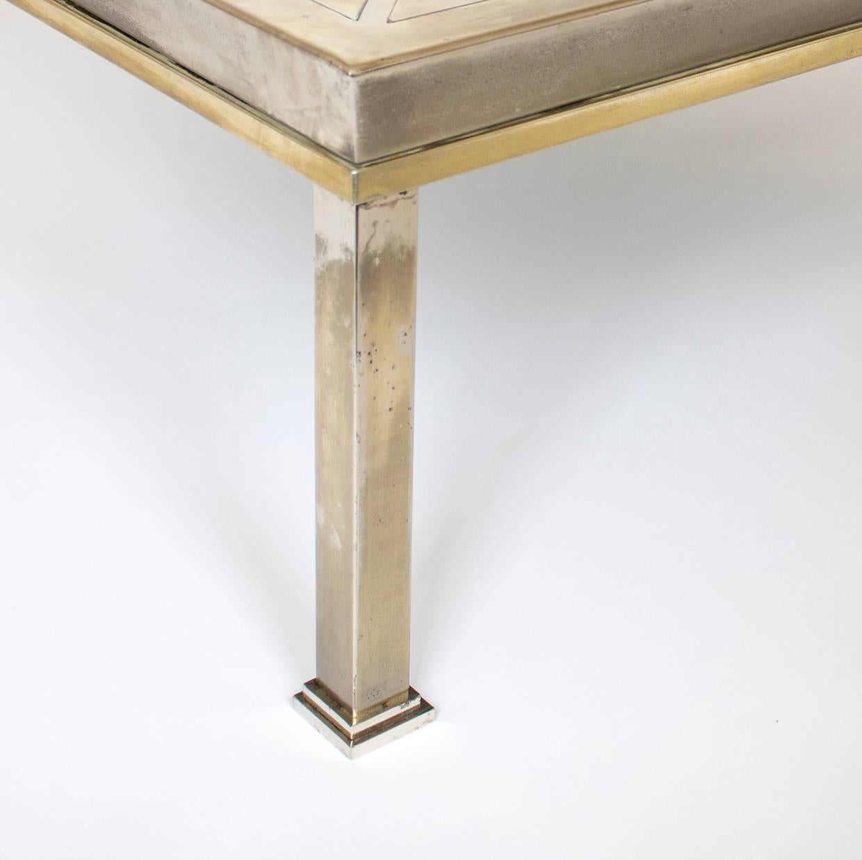 20th Century Mid-Century Modern Brushed Brass Coffee Table, Gabriella Crespi Geometric Style For Sale