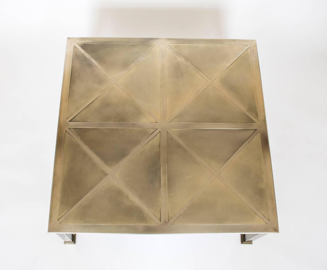 French Mid-Century Modern Brushed Brass Coffee Table, Gabriella Crespi Geometric Style For Sale