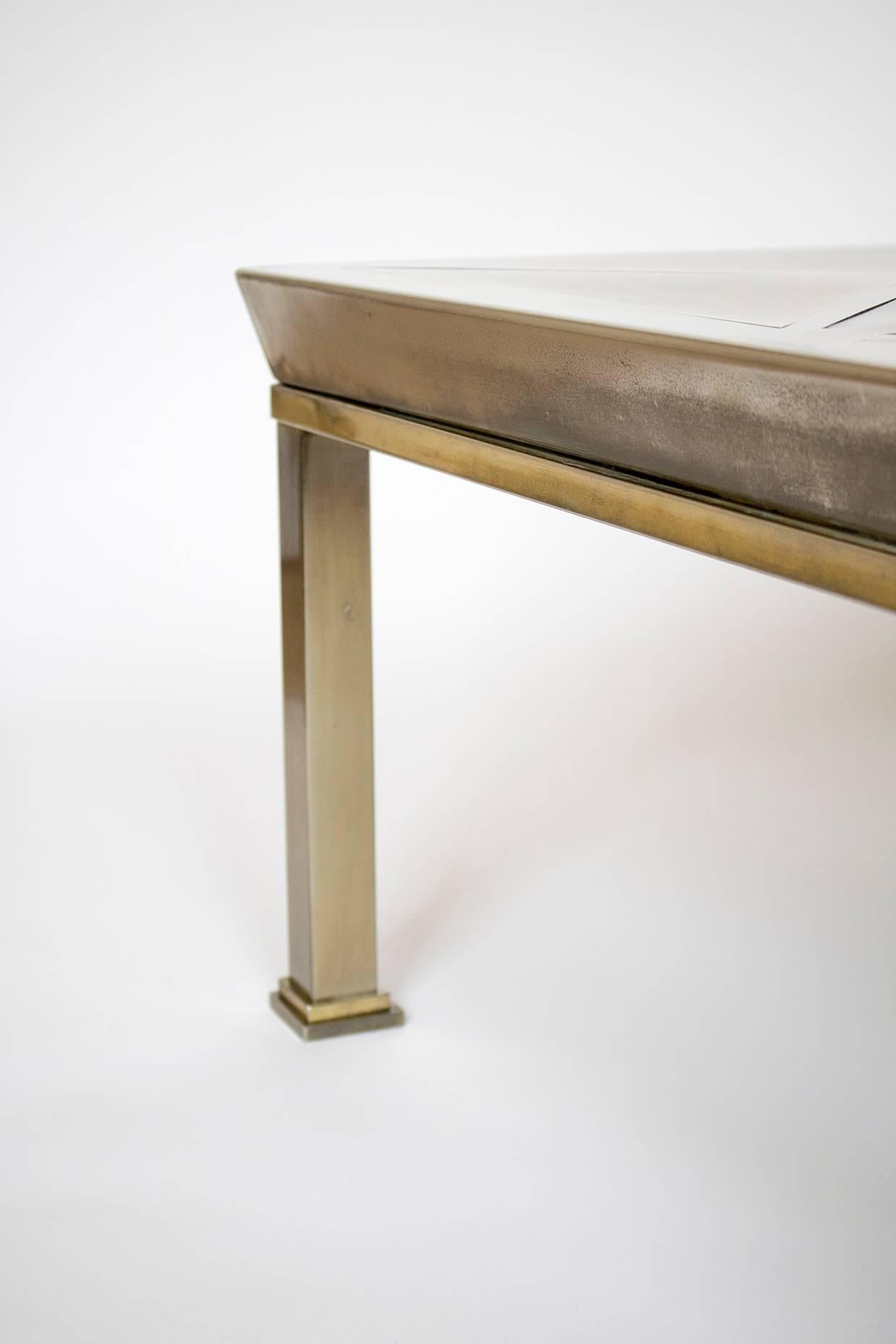 Mid-Century Modern Brushed Brass Coffee Table, Gabriella Crespi Geometric Style For Sale 4