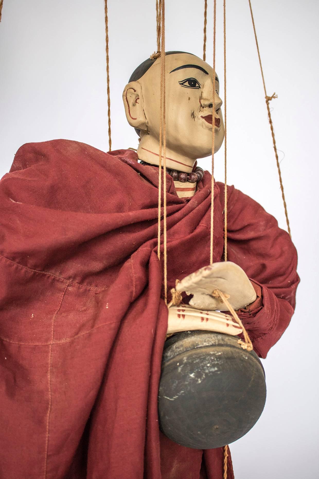 Unusual 20th Century Burmese Buddhist Monk Marionette, Myanmar For Sale 2