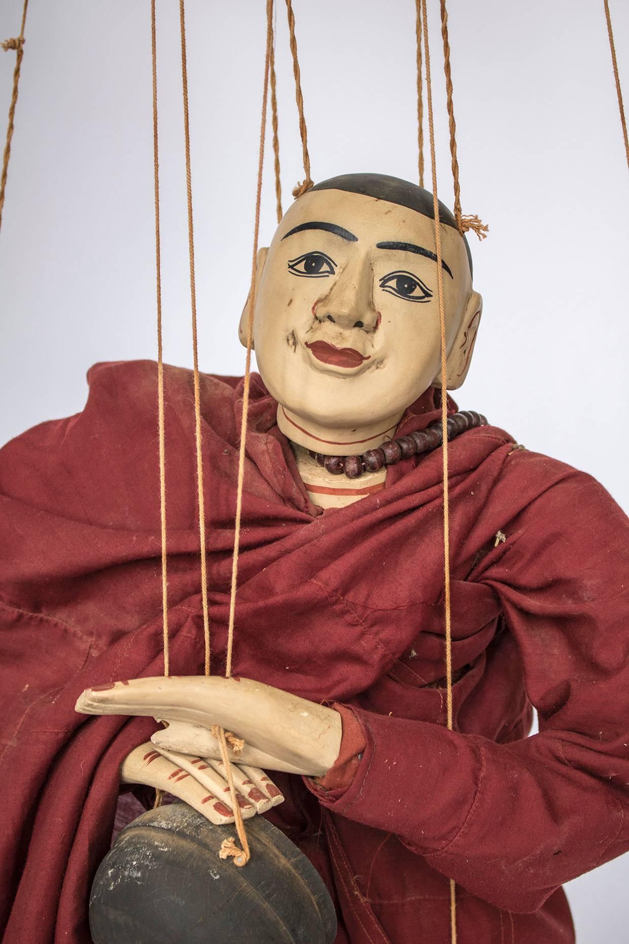 Unusual 20th Century Burmese Buddhist Monk Marionette, Myanmar For Sale 1