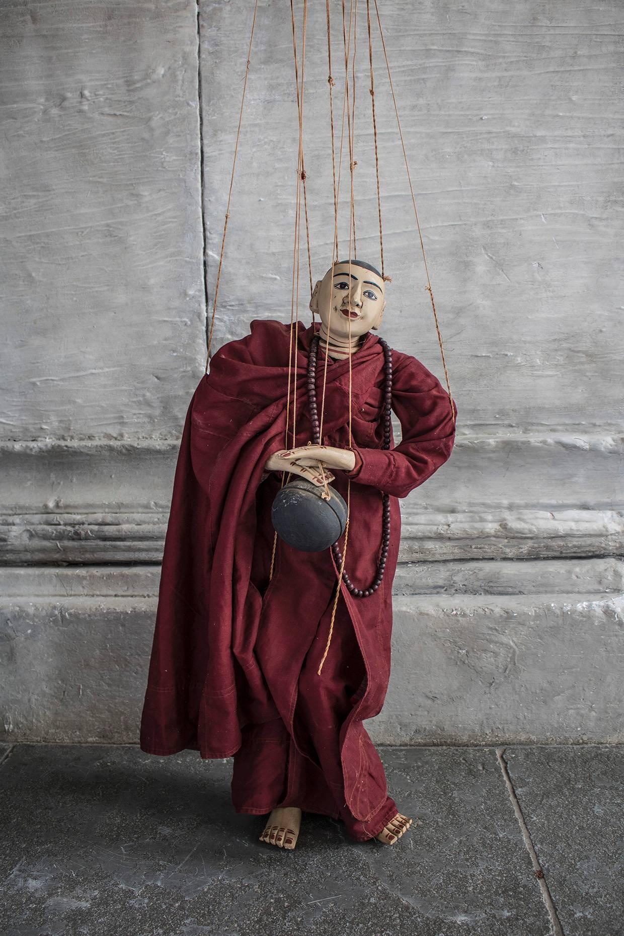 Unusual 20th Century Burmese Buddhist Monk Marionette, Myanmar In Fair Condition For Sale In Oxfordshire, GB